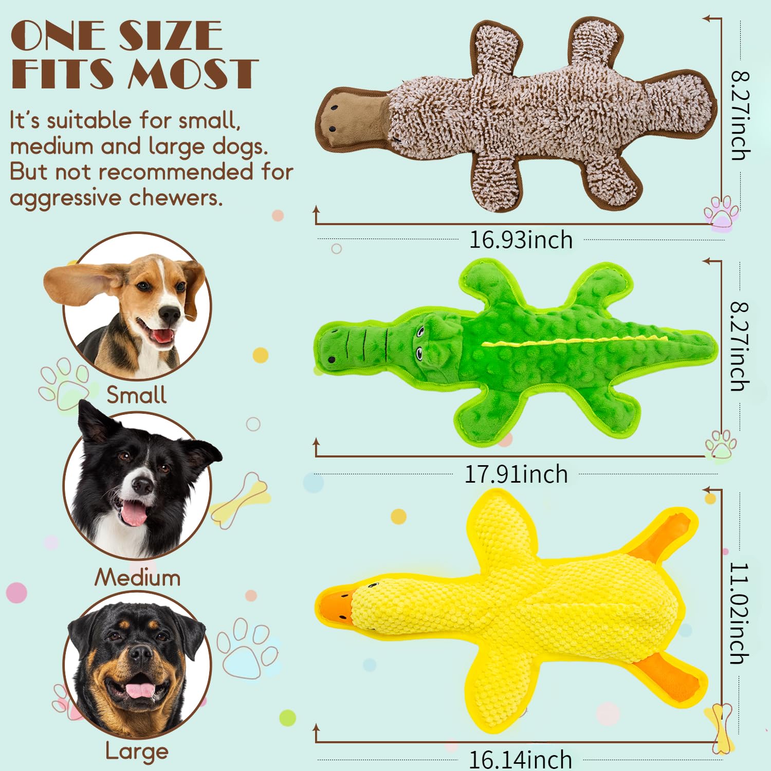 Maoooob No Stuffing Dog Squeak Toys-3 Pack Chew Toys For Small Medium Large Breed- Durable Puppy Teething Interactive To Keep Th