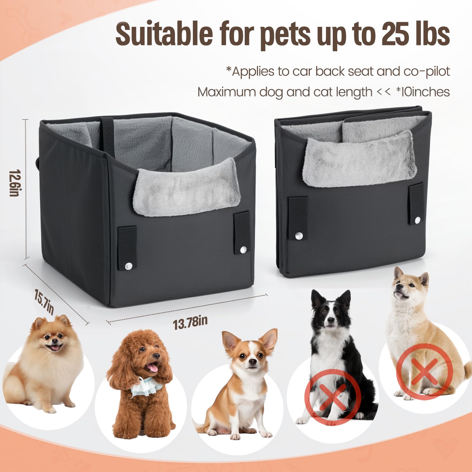 Novolab Dog Car Seat For Small Dogs Or Medium Size Dog Portable Car Booster Seat For Dogs With Harness And Thick Cushion, Perfec