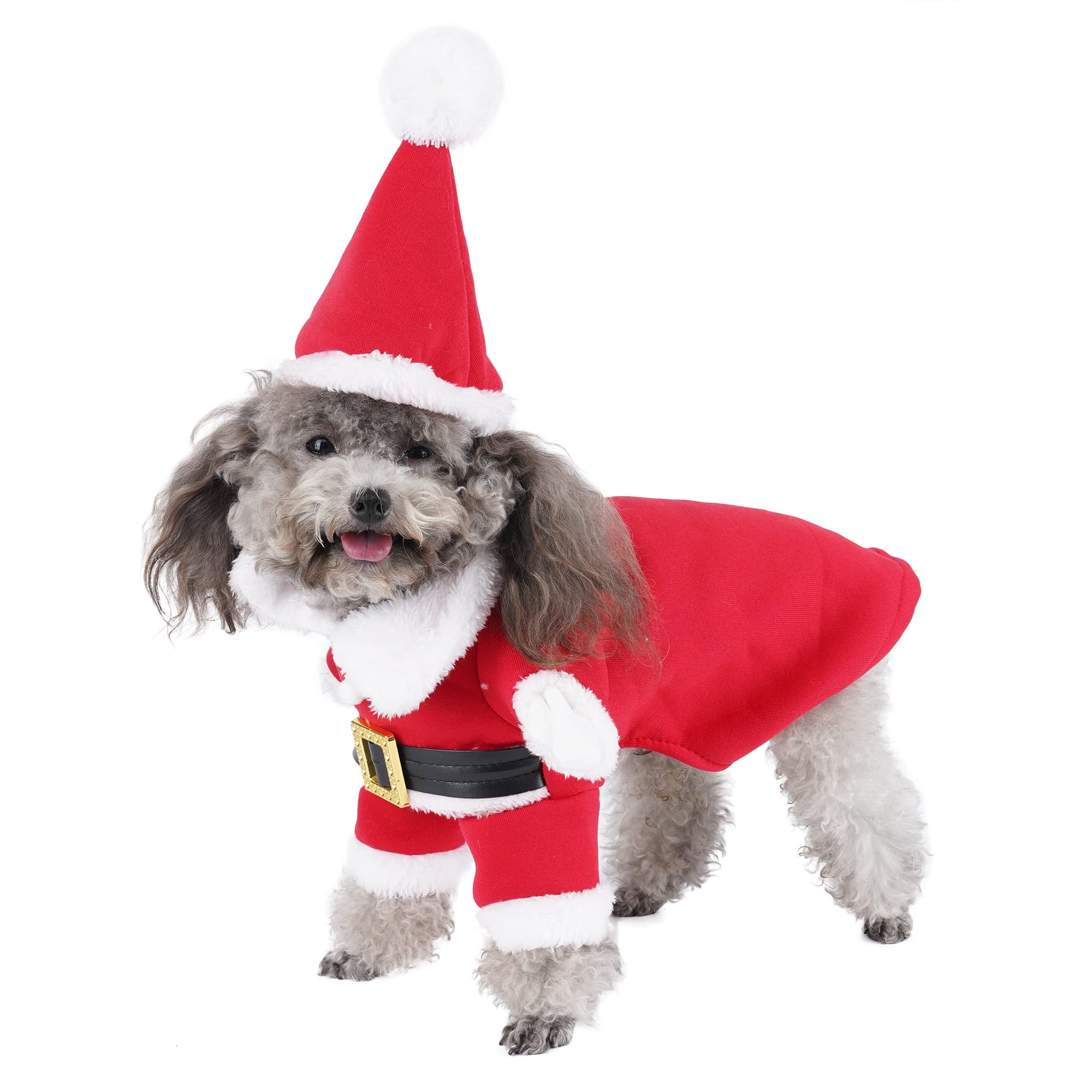 Mogoko Dog Cat Christmas Santa Claus Costume, Funny Pet Cosplay Outfits With A Cap, Puppy Fleece Warm Apparel Clothes For Xmas (L Size)