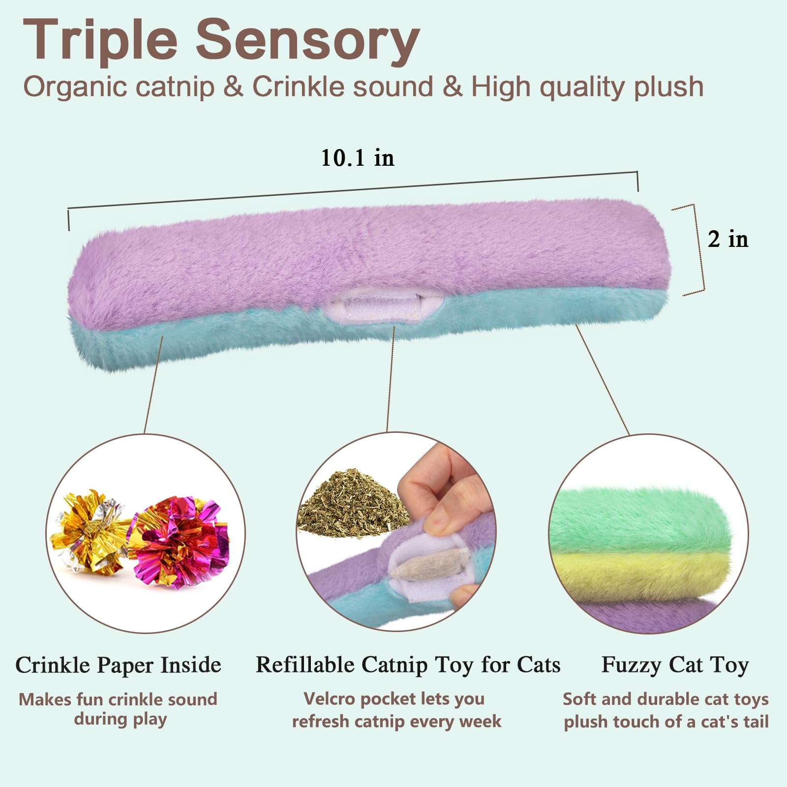 Retro Shaw Cat Toys Pillows 3 Pcs,Refillable Catnip Toys With Crinkle Sound Inside,Interactive Indoor Kitty Kicker Toy,Cat Nip K