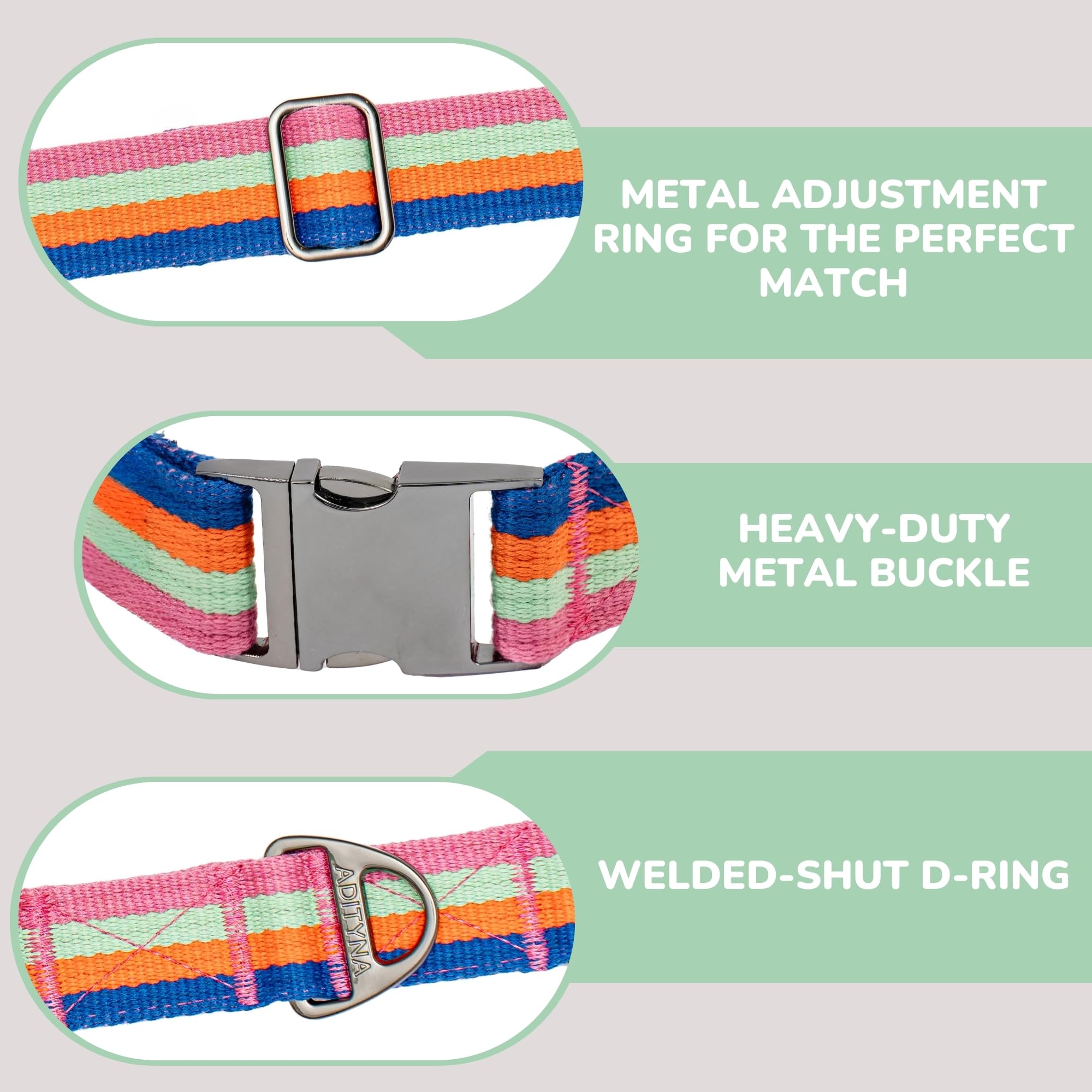 Adityna Cotton Dog Collar With Airtag Holder - Heavy-Duty Metal Buckle, Breathable, Easy Adjustable For Large & Extra-Large Bree