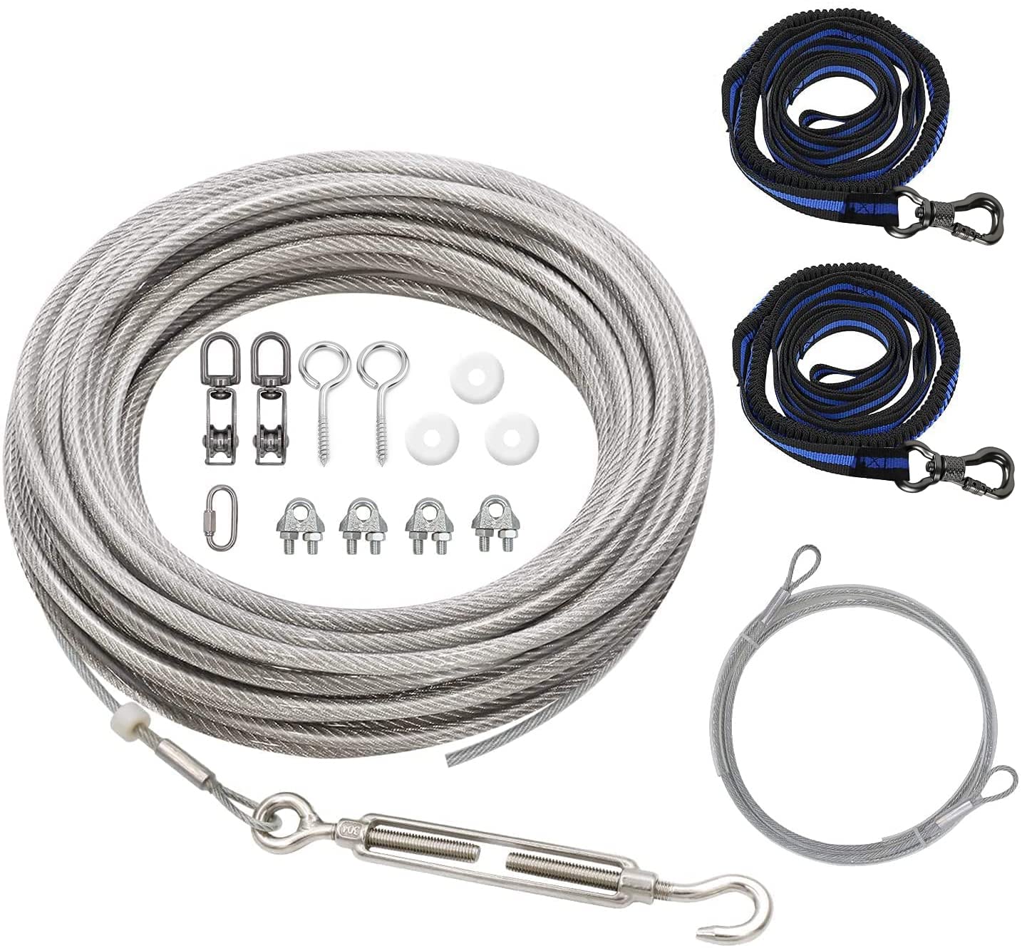 Xiaz 100Ft Dog Trolley Runner Cable For 2 Dogs, Tie Out Cable For Small, Medium, Large Dogs Up To 200Lbs,Pet Lead For Yard, Camp