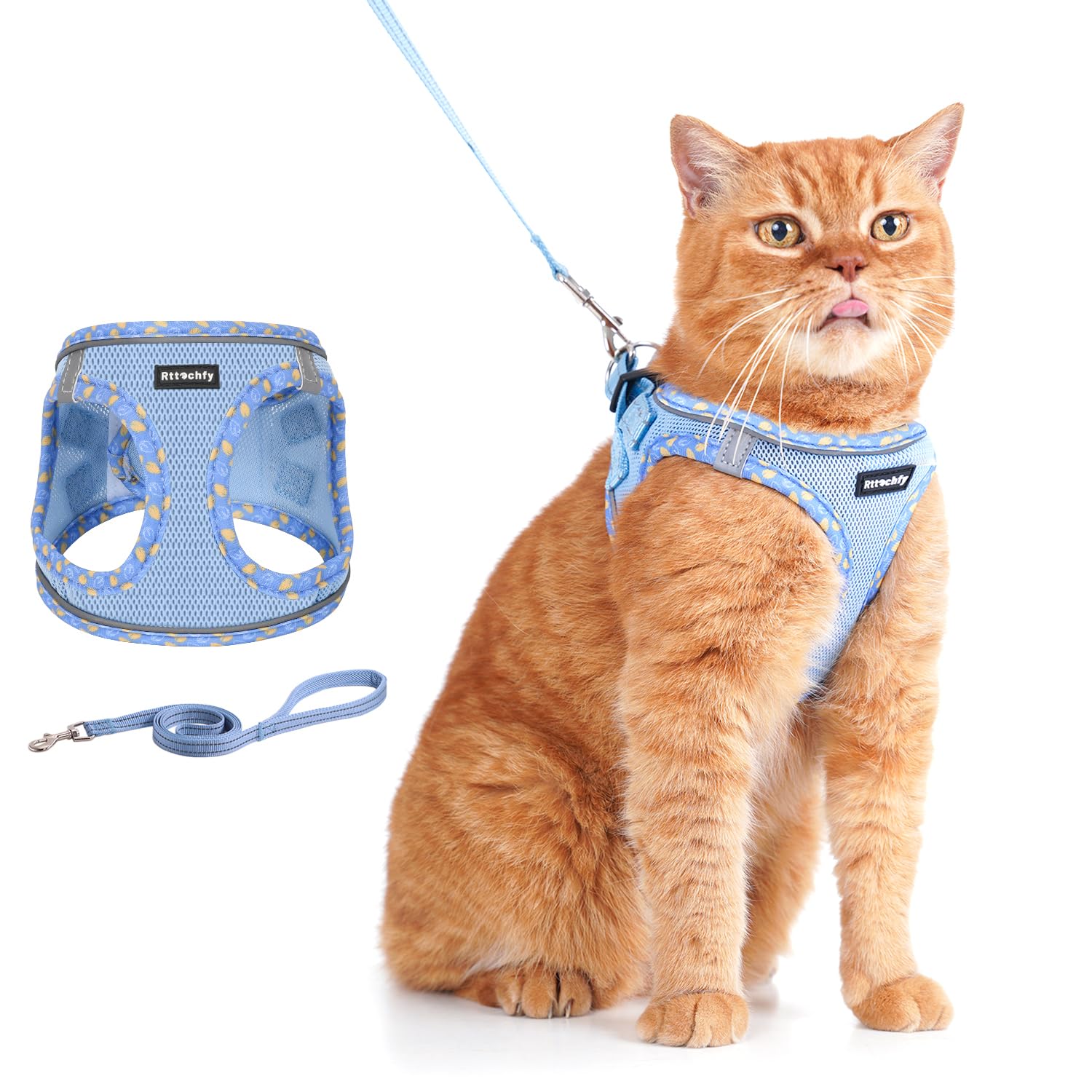 Rttochfy Cat Harness and Leash Set, Escape Proof Kitten Harness, Soft and Breathable Vest with Reflective Strip, Easy to Wear fo