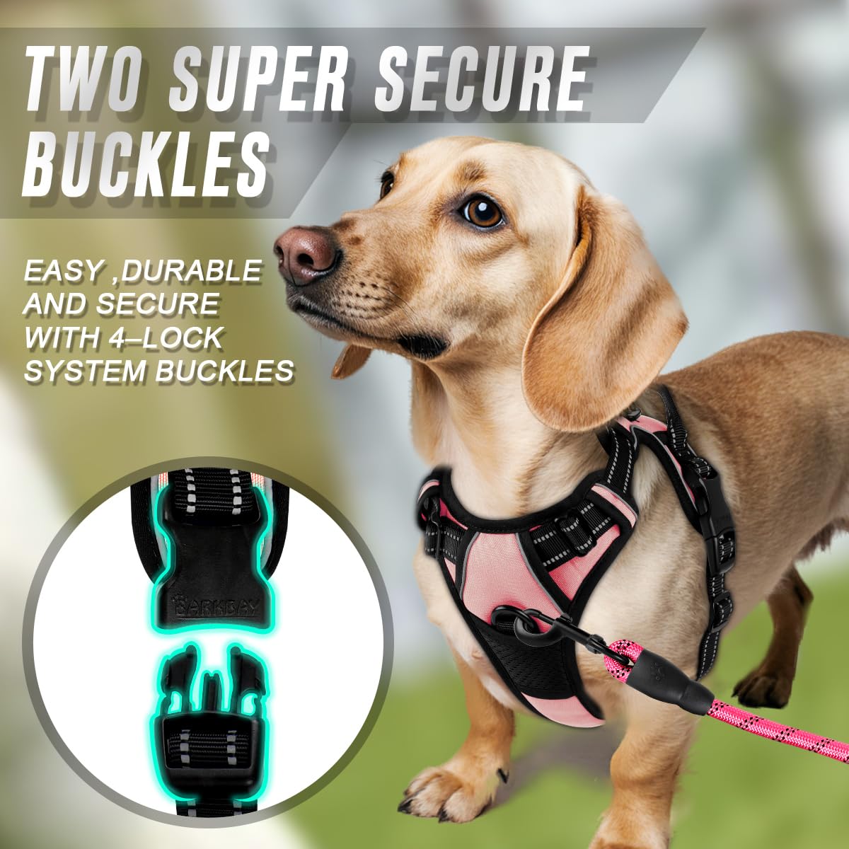 BARKBAY No Pull Dog Harness Front Clip Heavy Duty Reflective Easy Control Handle for Large Dog Walking(Light Pink,XS)