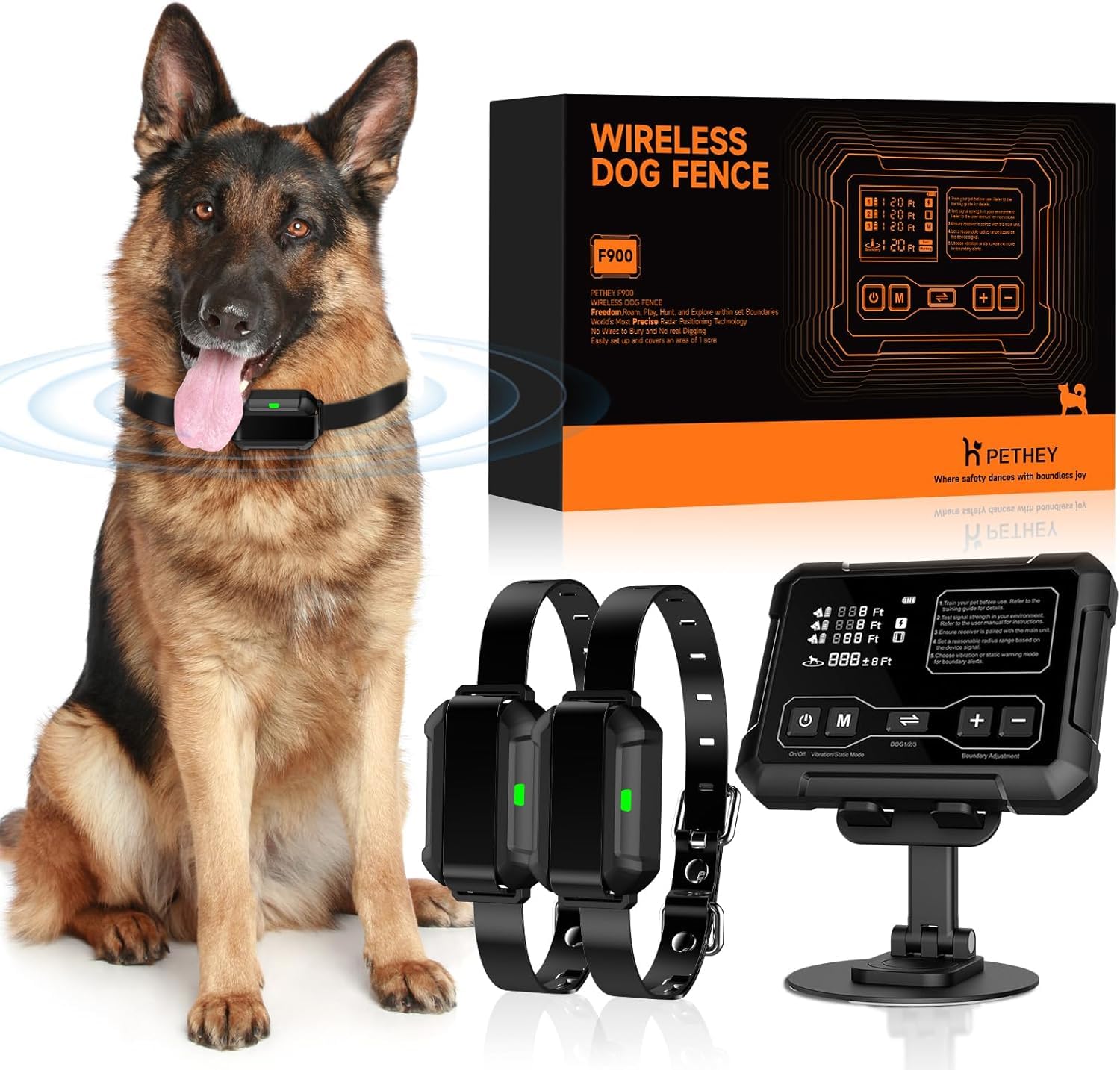 Pethey Wireless Dog Fence System, Indoor & Outdoor, 1 Acre High-Precision Radar Wireless Dog Fence System, Real-Time Monitoring,