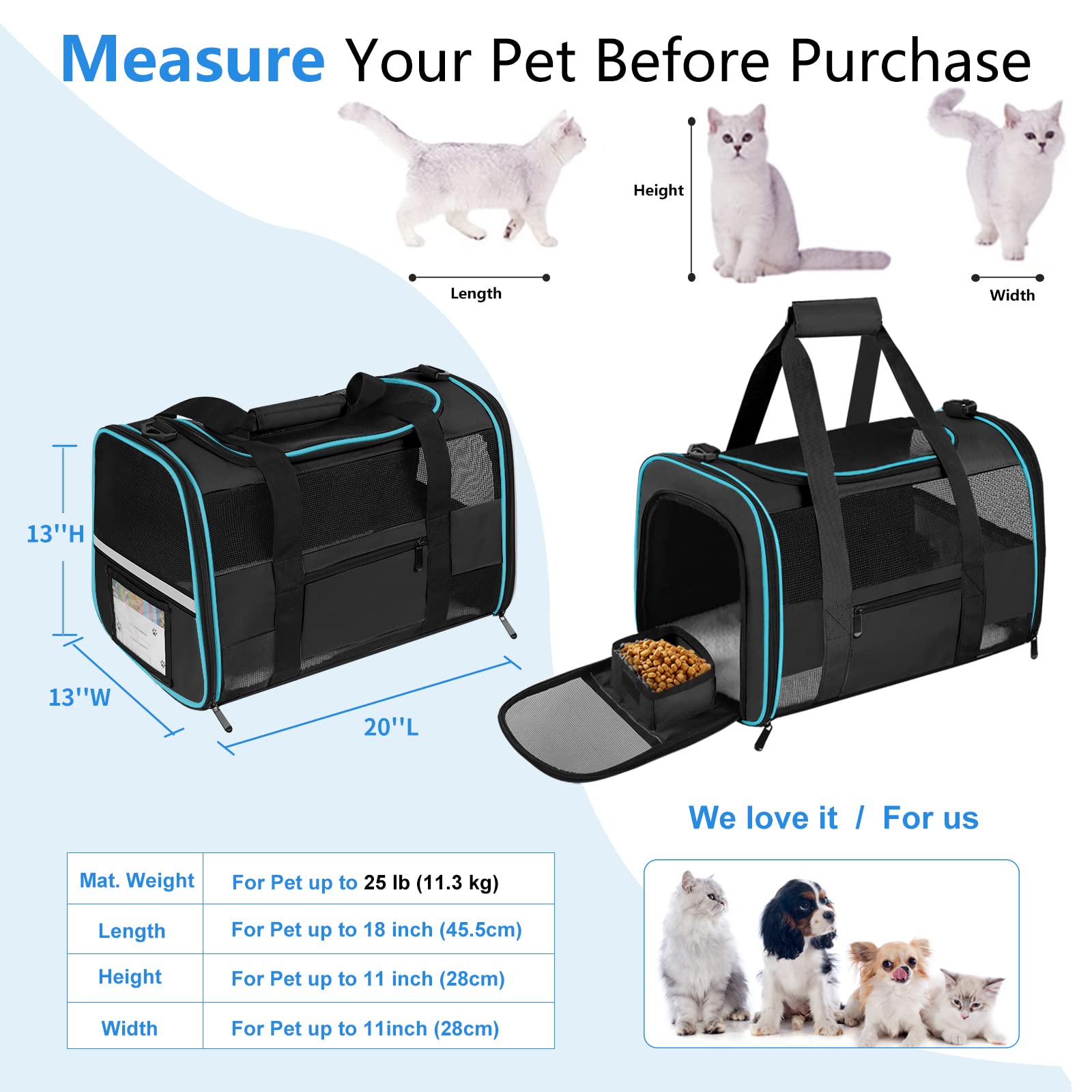 Cussiou Large Cat Carrier Dog Carrier, Pet Carrier For Large Cats, Dog Carrier For Medium Small Dogs, Collapsible Soft Sided Pet
