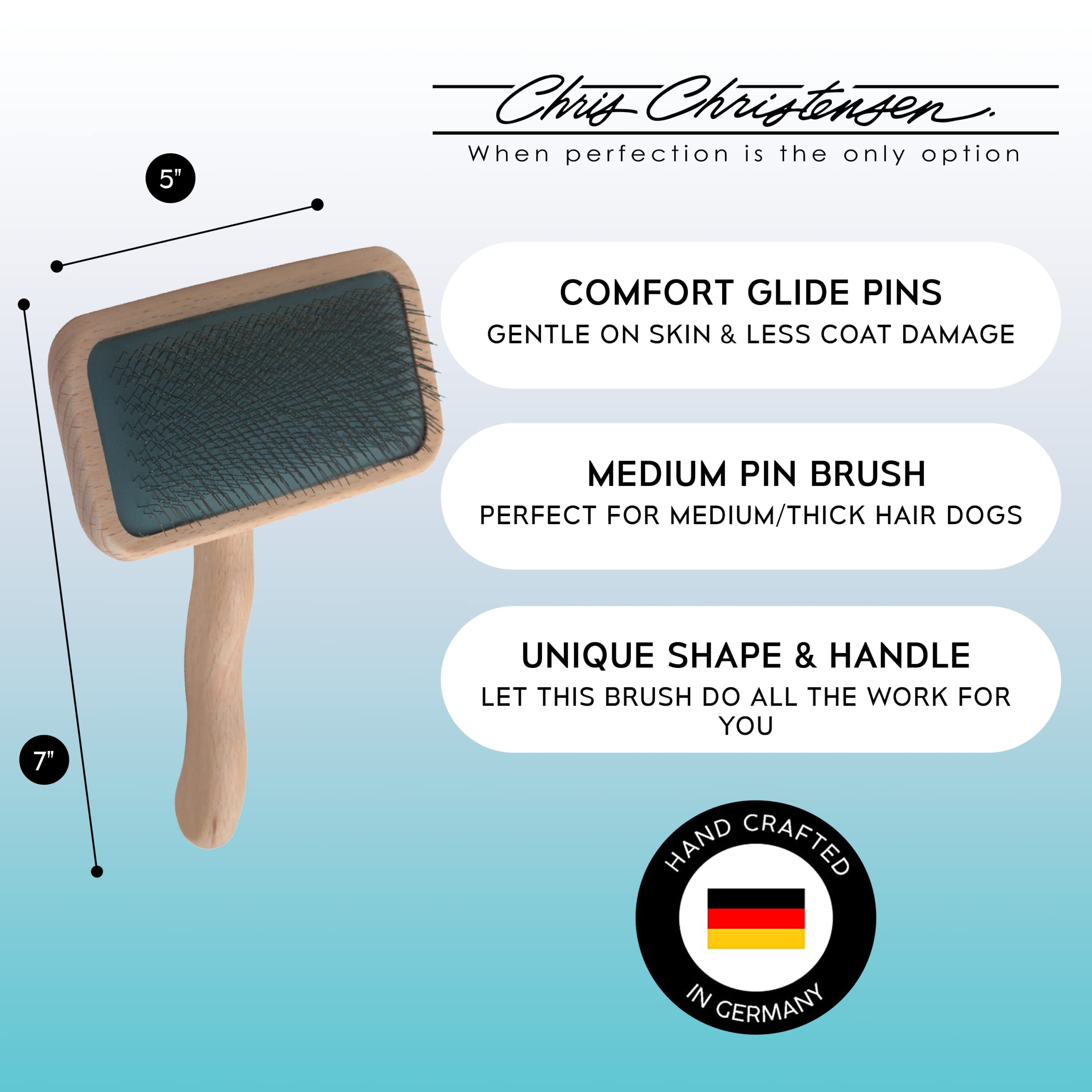 Chris Christensen Mark Iii Slicker Brush, Groom Like A Professional, Stainless Steel Pins, Lightweight Beech Wood Body, Ground And Polished Tips, Medium