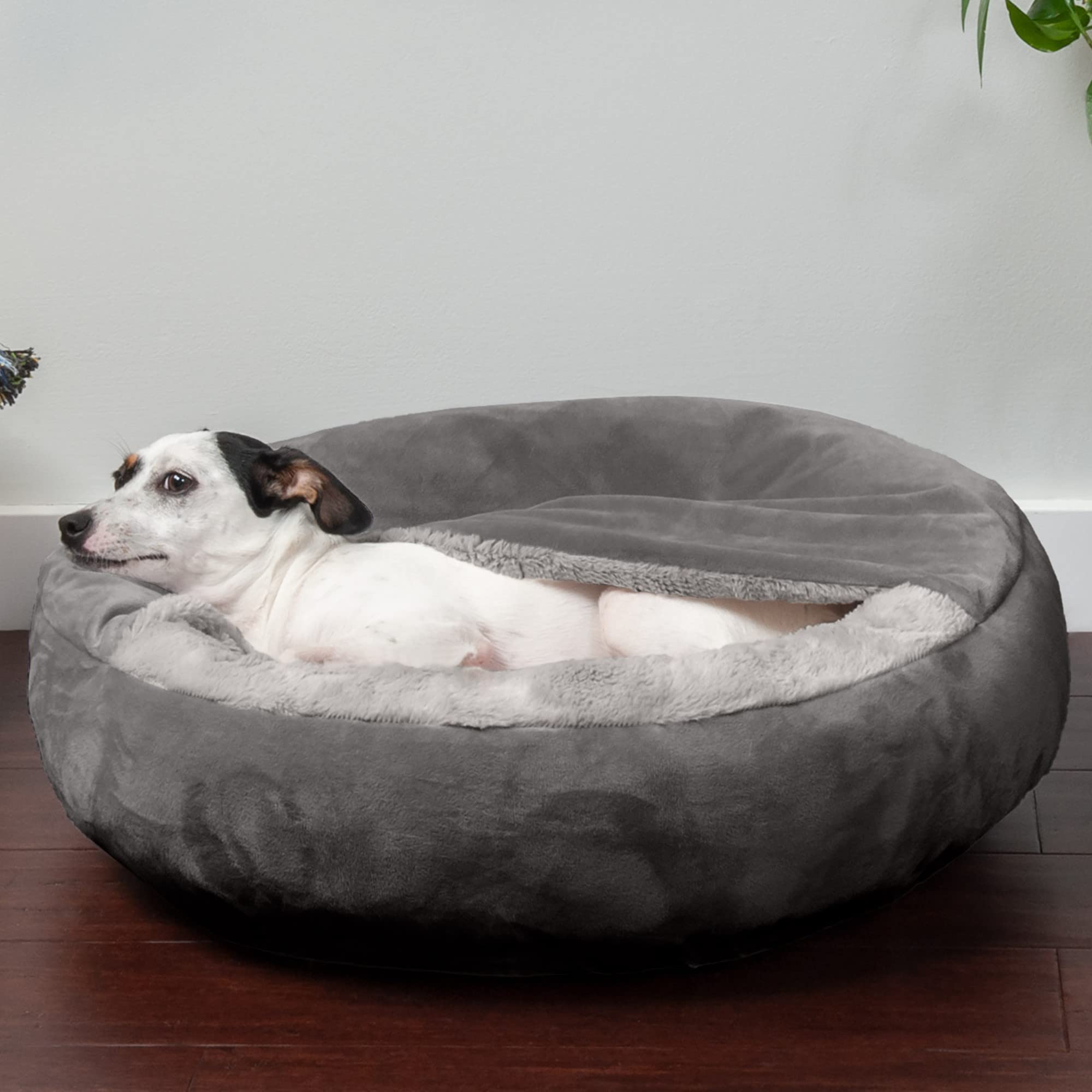 Furhaven 24'' Round Calming Donut Dog Bed For Indoor Cats & Small Dogs, Washable, For Dogs Up To 20 Lbs - Plush Velvet Waves Hoo