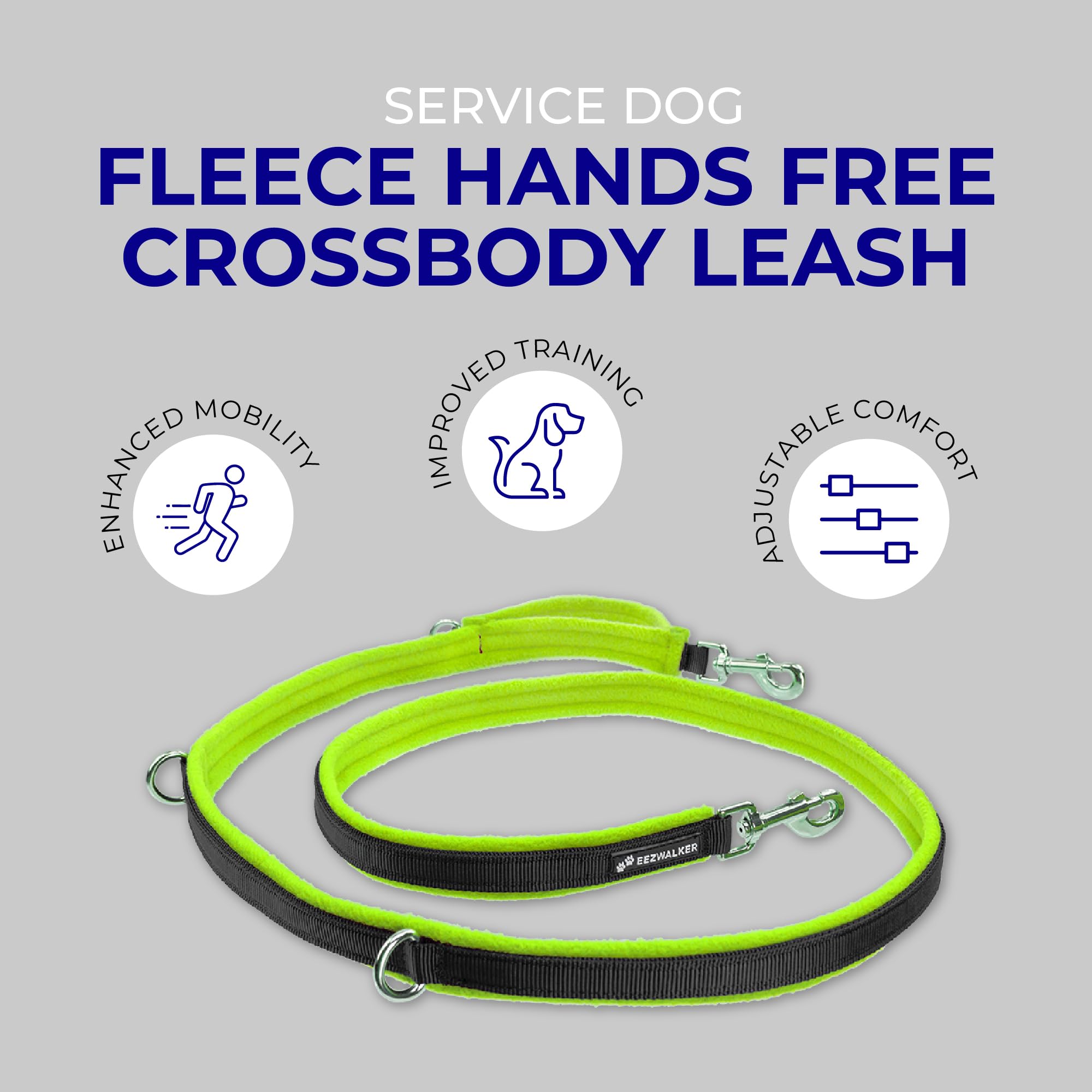 Activedogs Luxury Fleece Crossbody Dog Leash 6.5Ft - Comfortable Hands Free Dog Leash With Adjustable Length, Durable Black Nylo