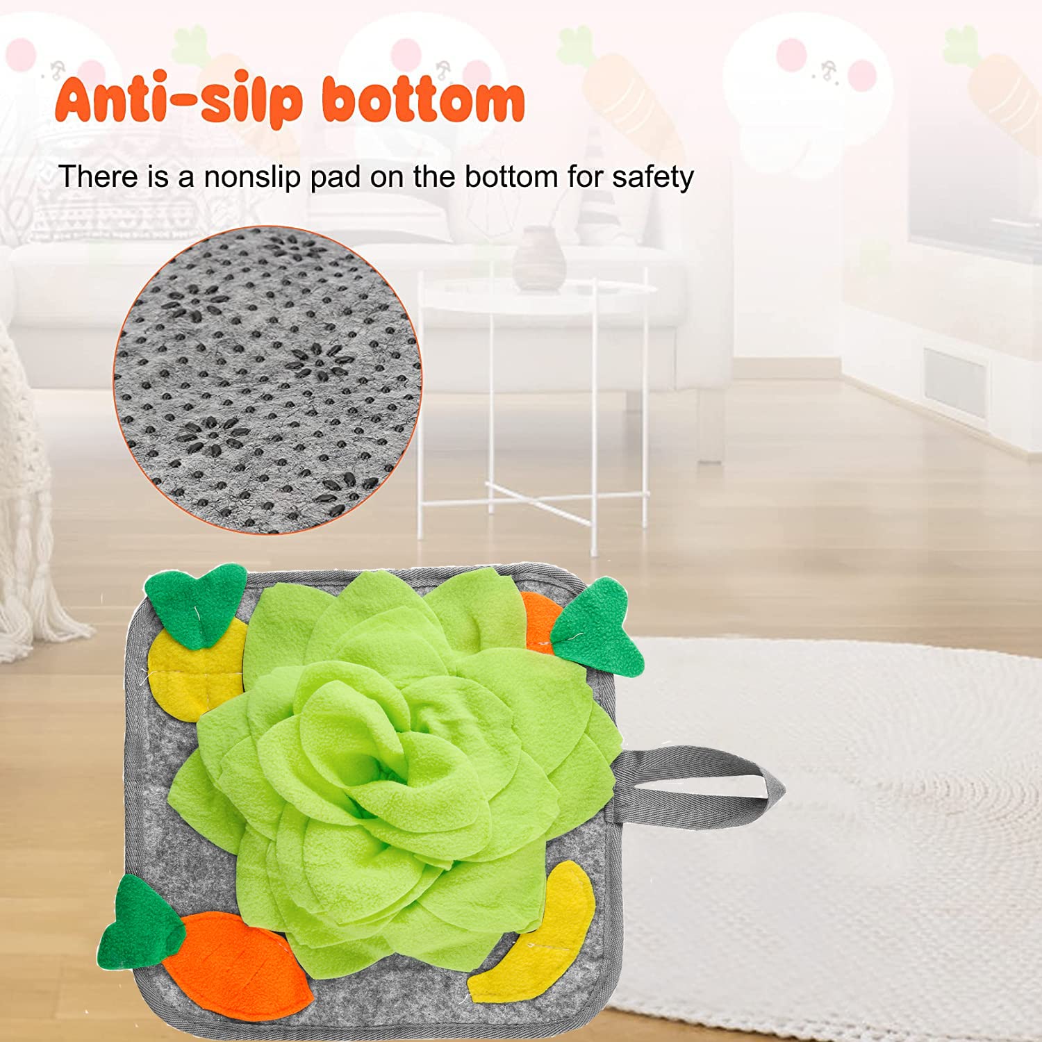 Loperdeve Rabbit Foraging Mat, Rabbit Toy 11.8''X11.8'' Rabbits Snuffle Mat Machine Washable Polar Fleece Funny Interactive Nose