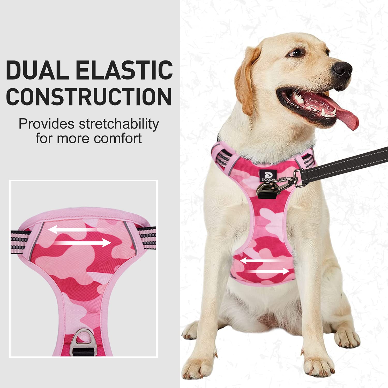 Dog Harness Camo For Large Dogs Medium Sized Dog Harness No Pull With Handle 2 Metal Leash Clips, Adjustable Reflective Puppy Ha