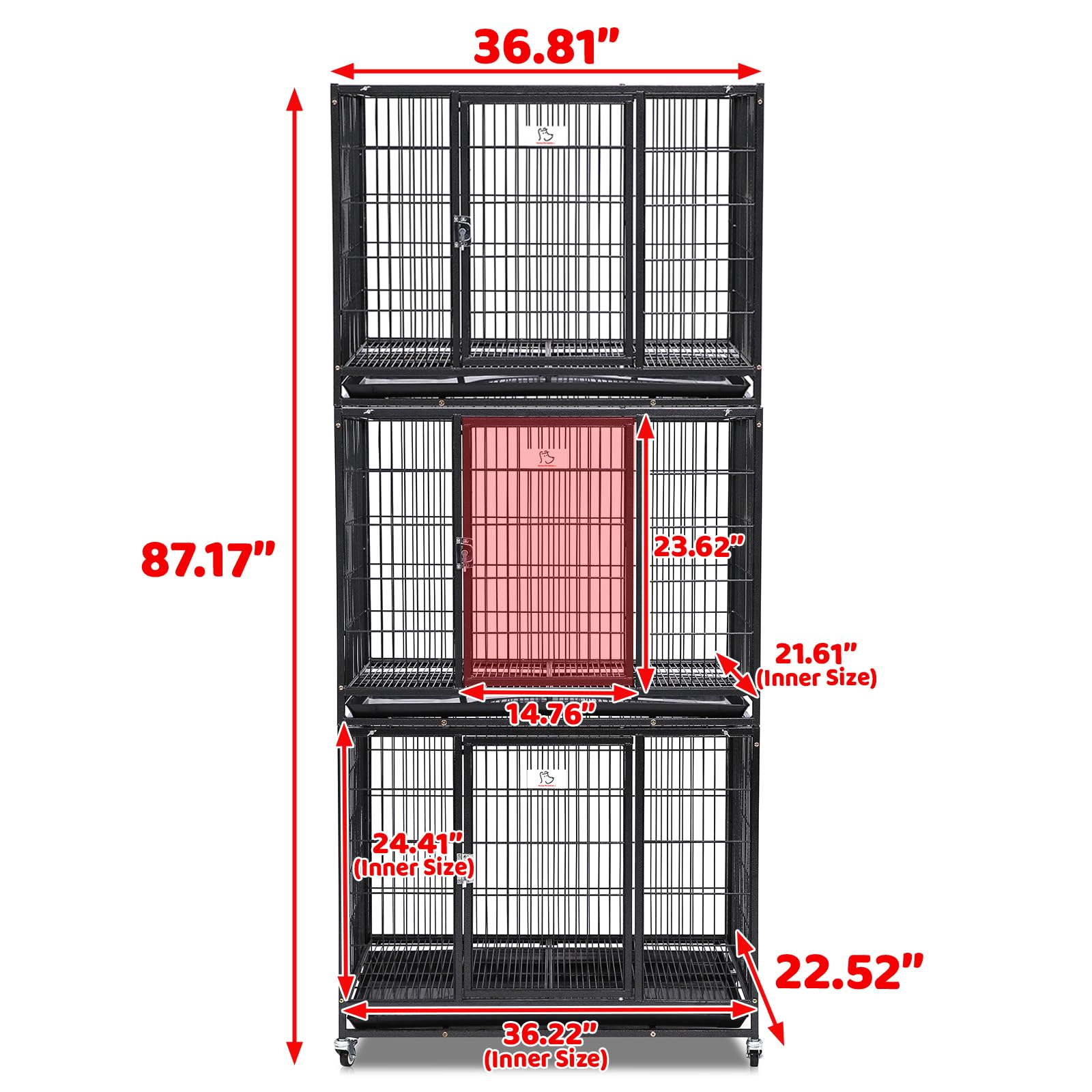 Homey Pet Three Levels 37 Inch Dog Crate, Escape Proof Dog Cage Kennel Indoor With Top Access And Lockable Wheels, Removable Tra