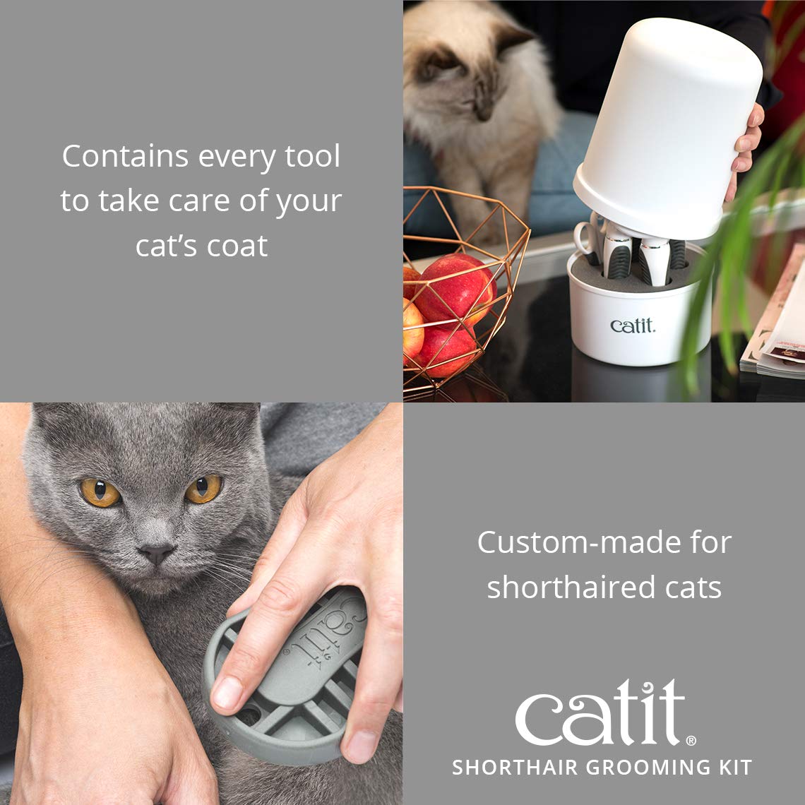 Catit Senses 2.0 Short Hair Cat Grooming Kit,White, 6 Piece Set