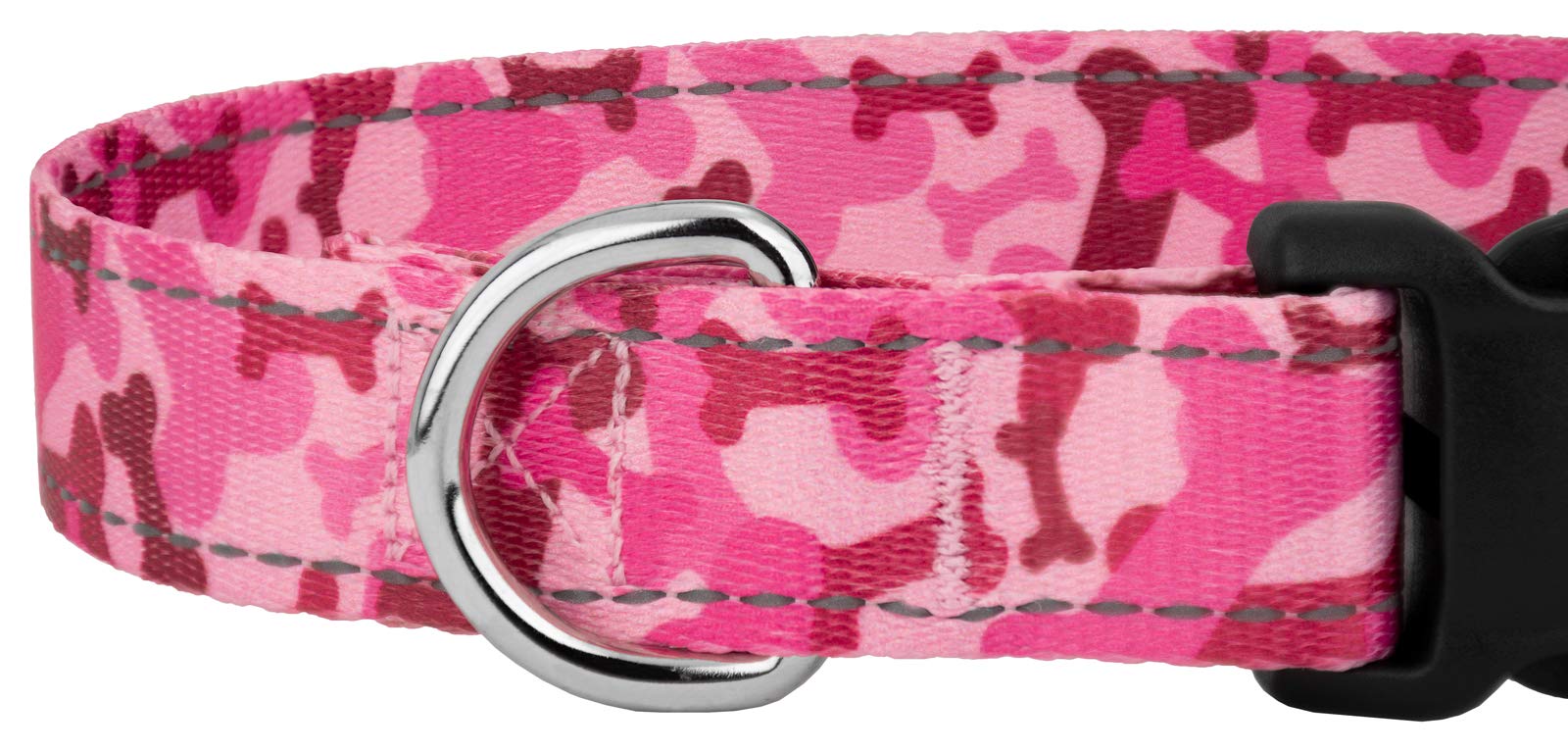 Country Brook Petz - Deluxe Pink Bone Camo Reflective Dog Collar Collection Featured Night Safe Designs (1 Inch, Medium)