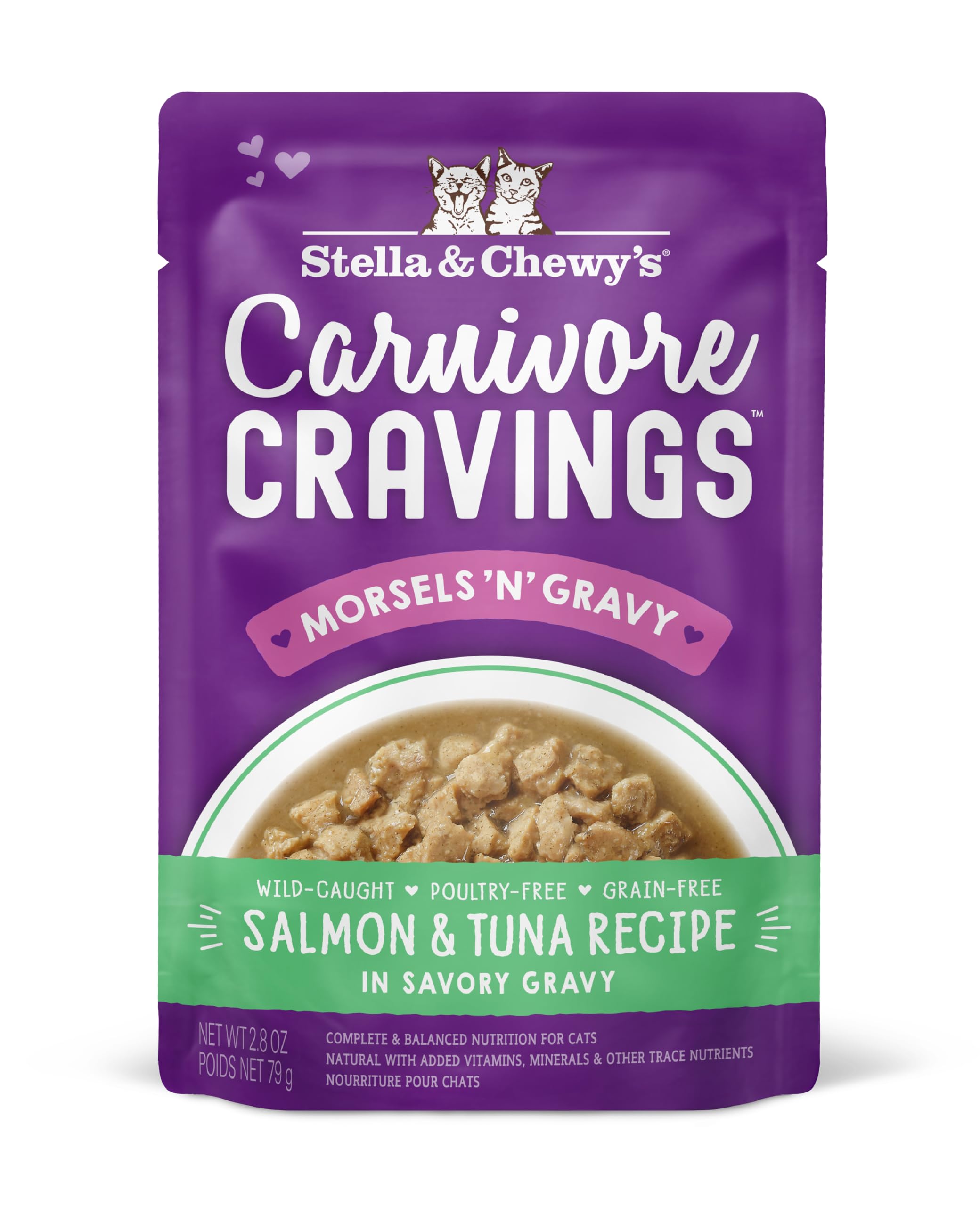 Stella & Chewys Carnivore Cravings Morsels & Gravy Salmon & Tuna Recipe Wet Cat Food Pouches - (2.8 Ounce Pouch, Case of 24)