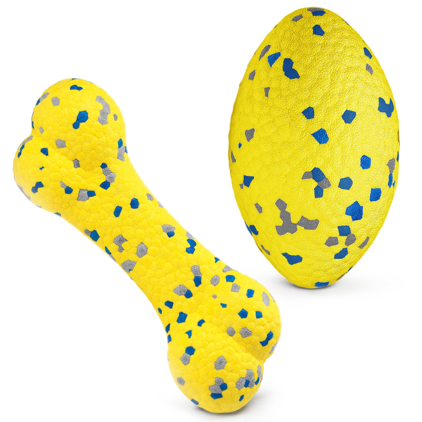 Moonorange 2Pcs Upgrade Bone Dog Balls+Rugby Dogs Toys For Aggressive Chewers, Indestructible Tennis Balls For Dogs (Yellow)