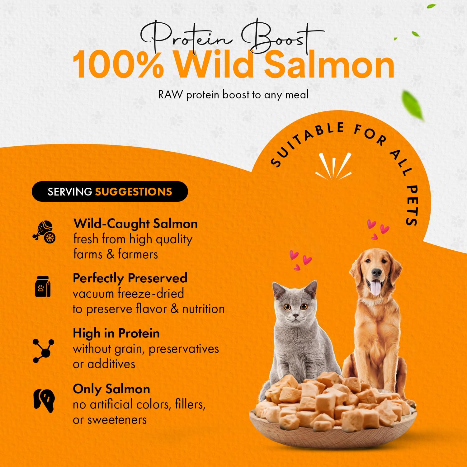 Chef Kitty Freeze Dried Salmon Cat Treats, Grain-Free, High Protein, 2.6 oz - 100% Wild Caught Salmon, No Additives or Preservatives