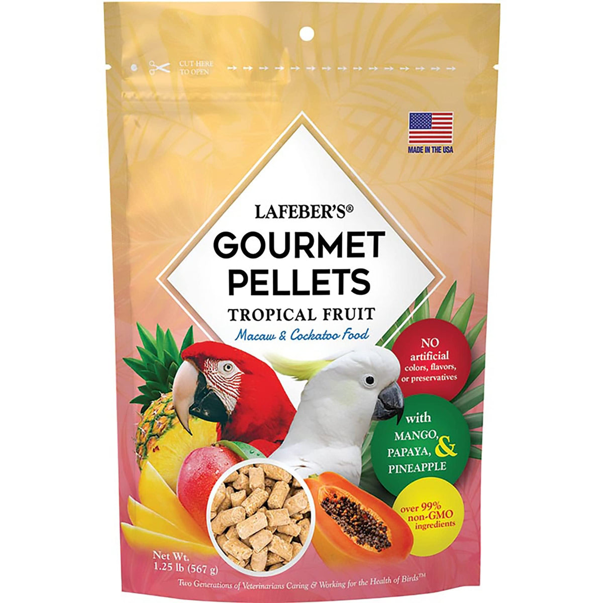 Lafeber'S Tropical Fruit Gourmet Pellets Pet Bird Food, No Added Sugar, Made With Non-Gmo And Human-Grade Ingredients, For Macaws And Cockatoos, 1.25 Lb