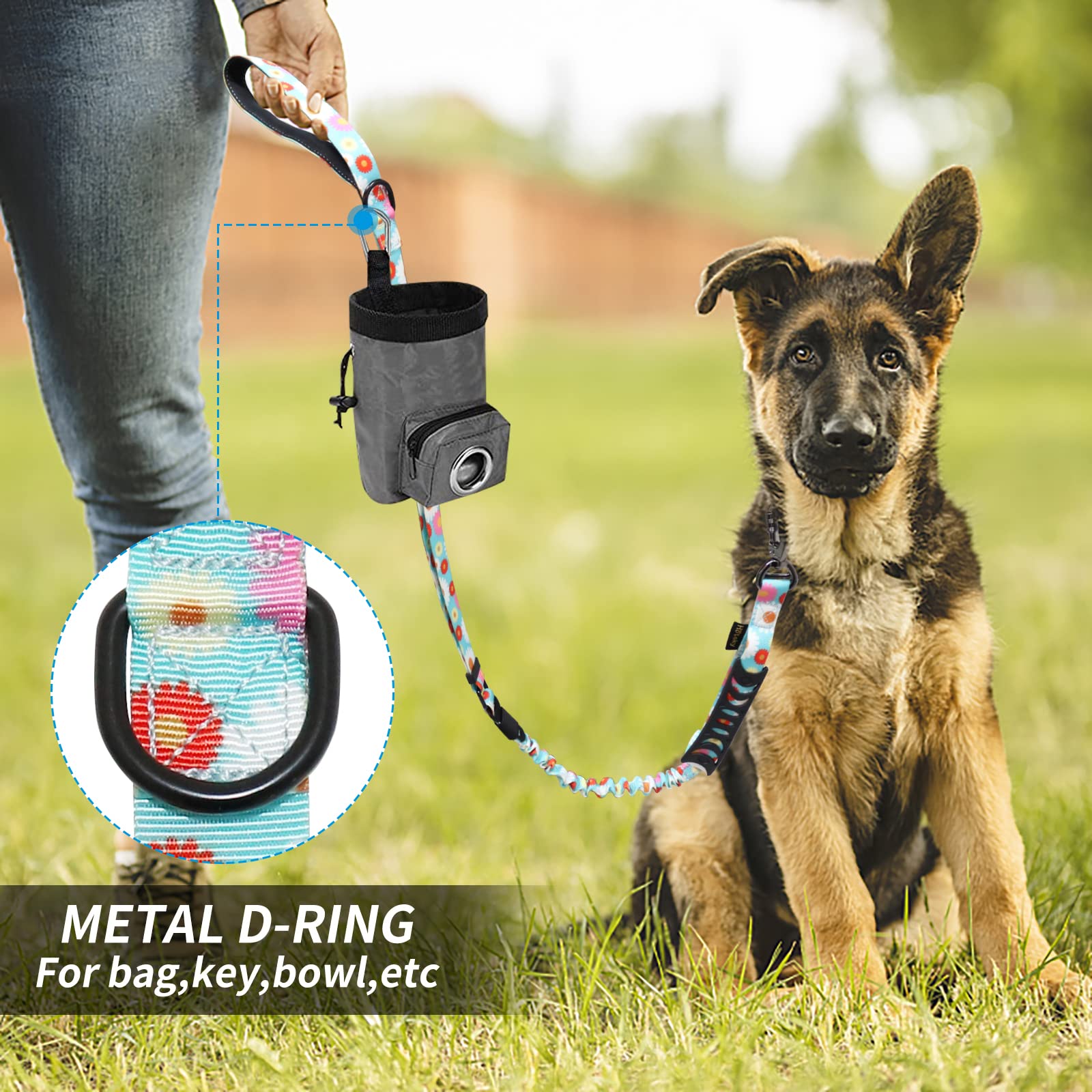 Heavy Duty Dog Leash, Hotsky Tactical Dog Leash With Car Seat Belt And Double Handle For Large Dogs Up To 150Lbs, 4Ft 6Ft Adjustable Shock Absorbing Strong Dog Leash For Dog Training Walking (Daisy)