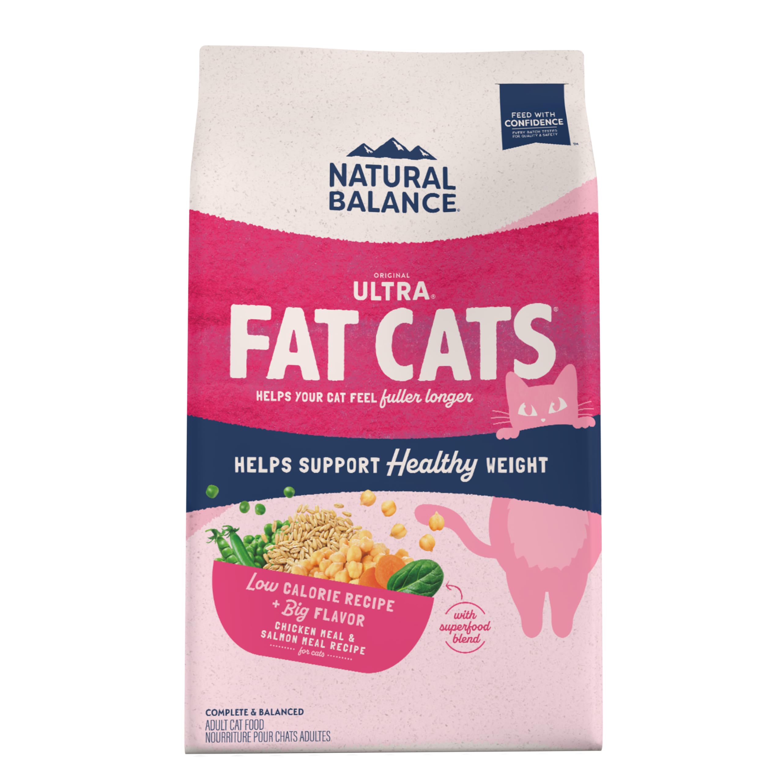 Natural Balance Fat Cats Low-Calorie Dry Cat Food for Overweight Adult Cats, Chicken Meal, Salmon Meal, Garbanzo Beans, Peas & O