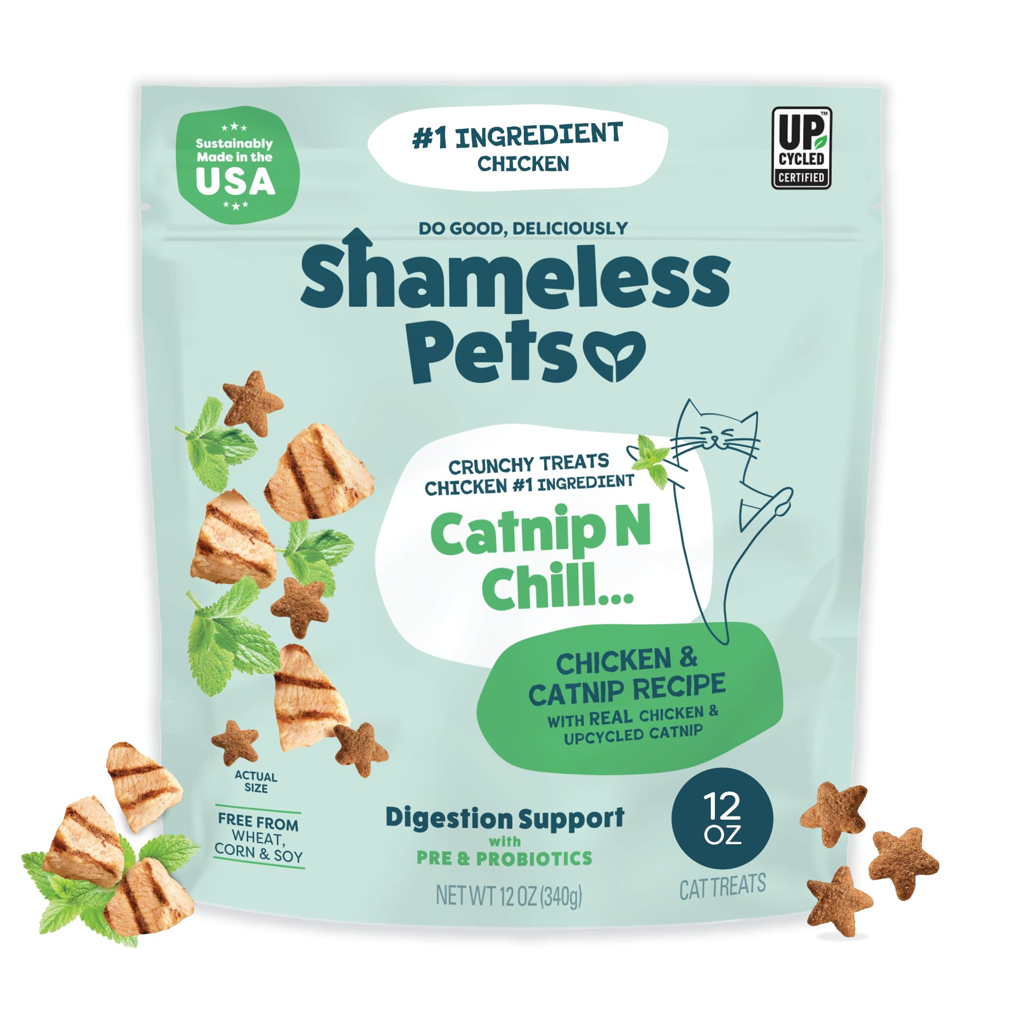 Shameless Pets Crunchy Cat Treats - Catnip Treats for Cats with Digestive Support, Kitten Treats with Real Chicken, Natural & He