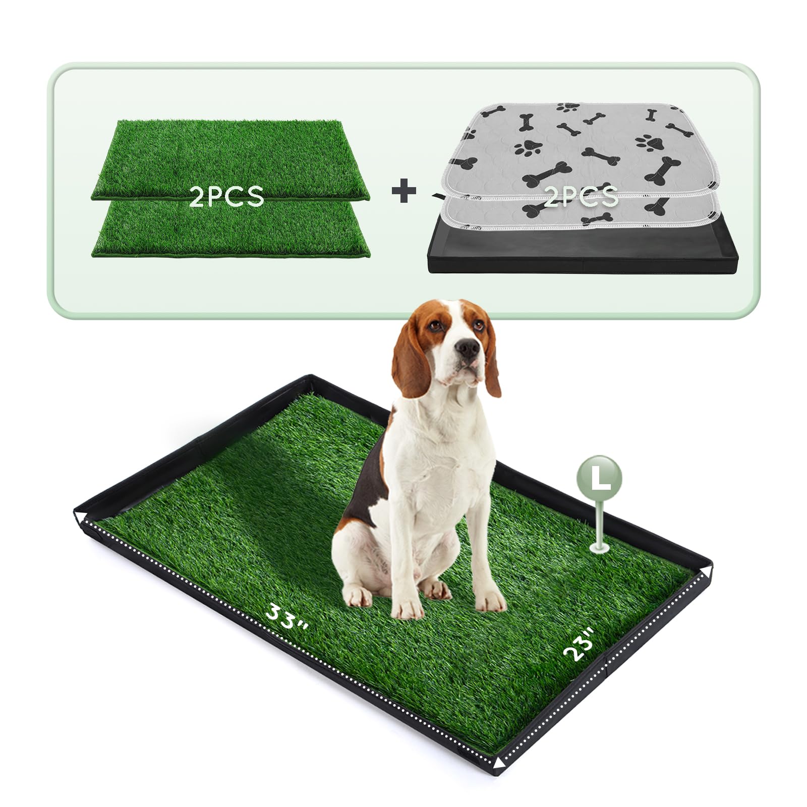 Hq4Us 4Legs Dog Grass Pad With Foldable Dog Litter Box,Large Liner Base For Balcony,Ultra-Absorbent Artificial Grass Pads For Do