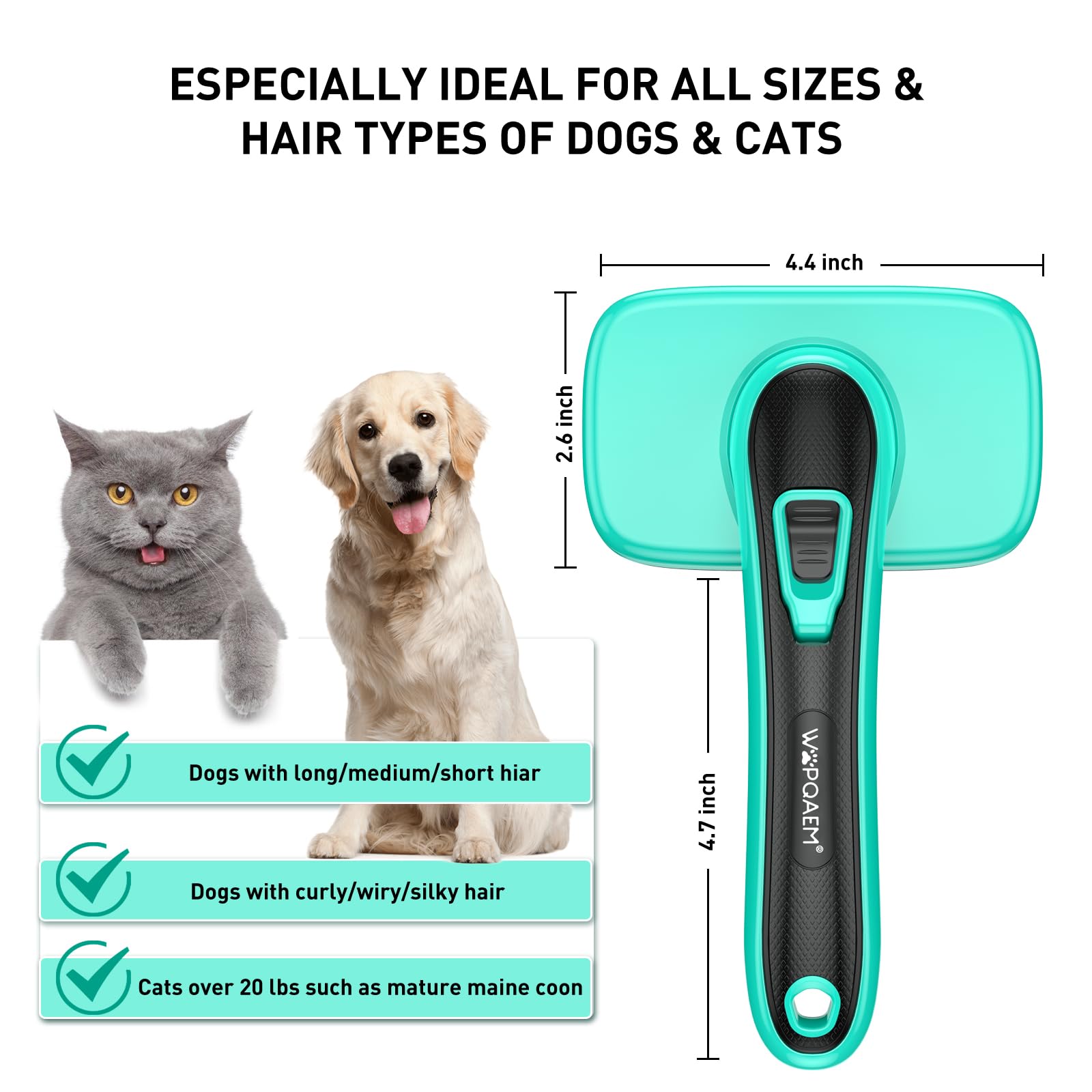 Wopqaem Self Cleaning Slicker Brush For Shedding Long Short Haired Dogs & Cats, Remove Loose Tangling Knot Undercoat Fur Mats, G