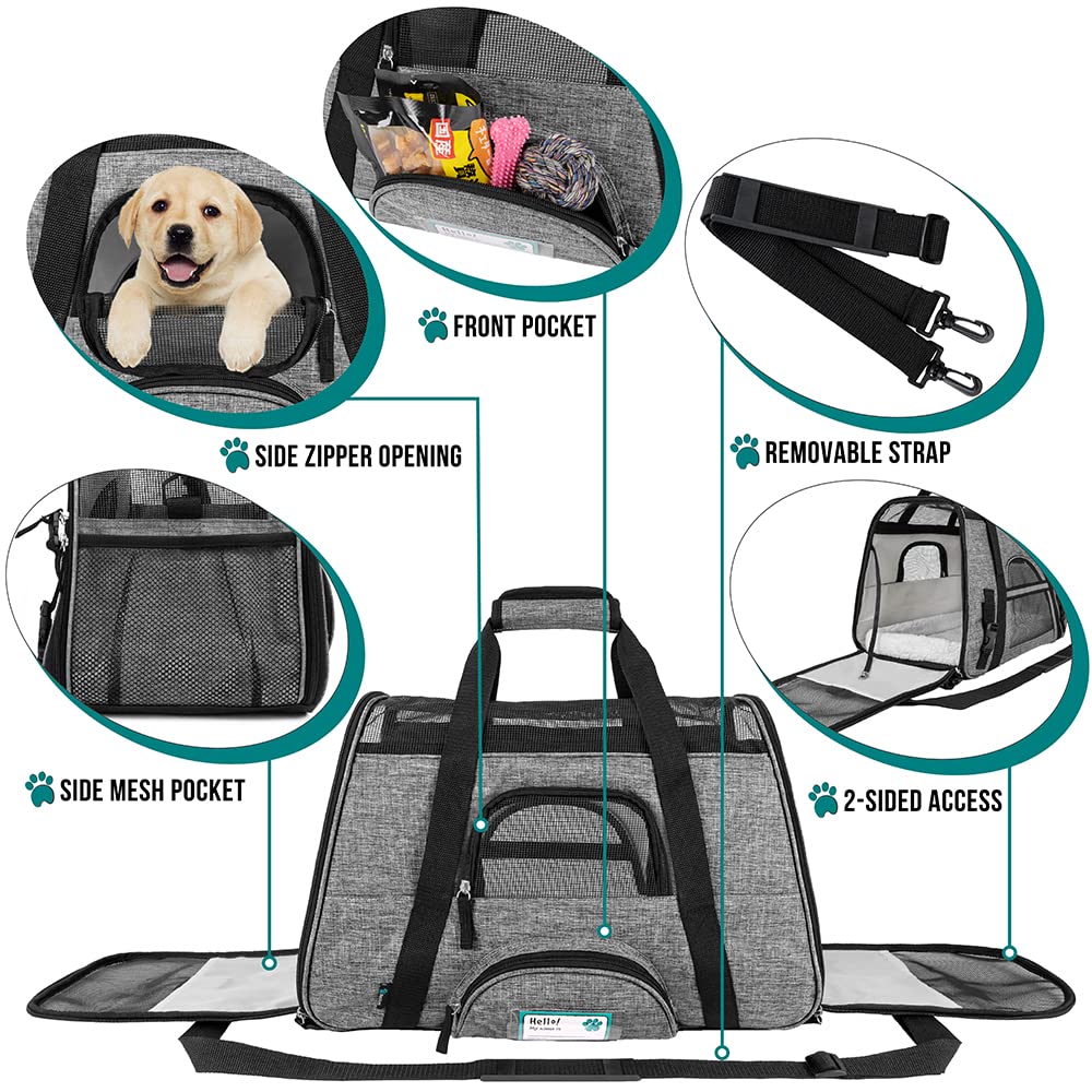 Petami Airline Approved Pet Carrier For Cat, Soft Sided Dog Carrier For Small Dog, Cat Travel Supplies Accessories Indoor Cat, Ventilated Pet Carrying Bag Medium Large Kitten Puppy, Large Heather Gray