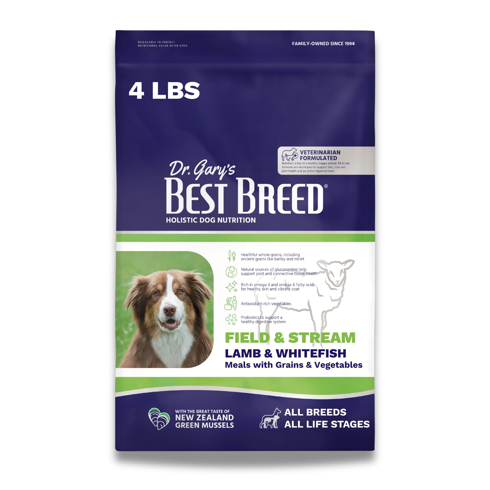 Dr. Garys Best Breed Field and Stream Recipe - Grass-Fed Lamb & Whitefish Dry Dog Food, Made Without Chicken for Sensitive Skin