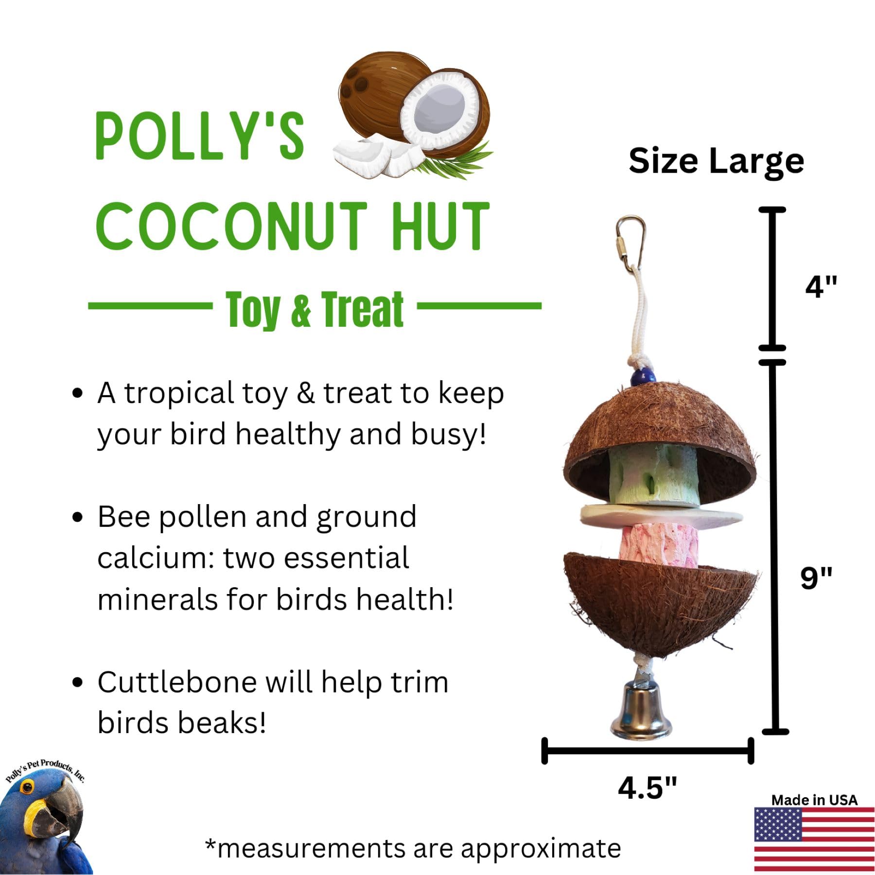 Polly'S Coconut Hut Bird Chew Toy, Large