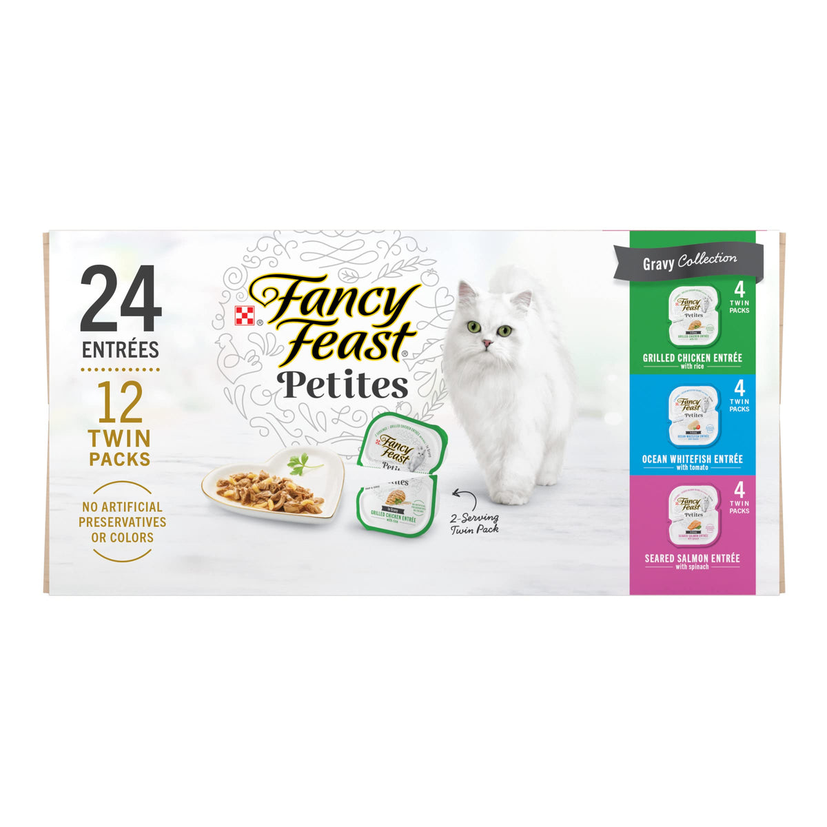 Purina Fancy Feast Gourmet Wet Cat Food Variety Pack, Petites Gravy Collection, Break-Apart Tubs, 24 Servings - (Pack Of 12) 2.8 Oz. Tubs