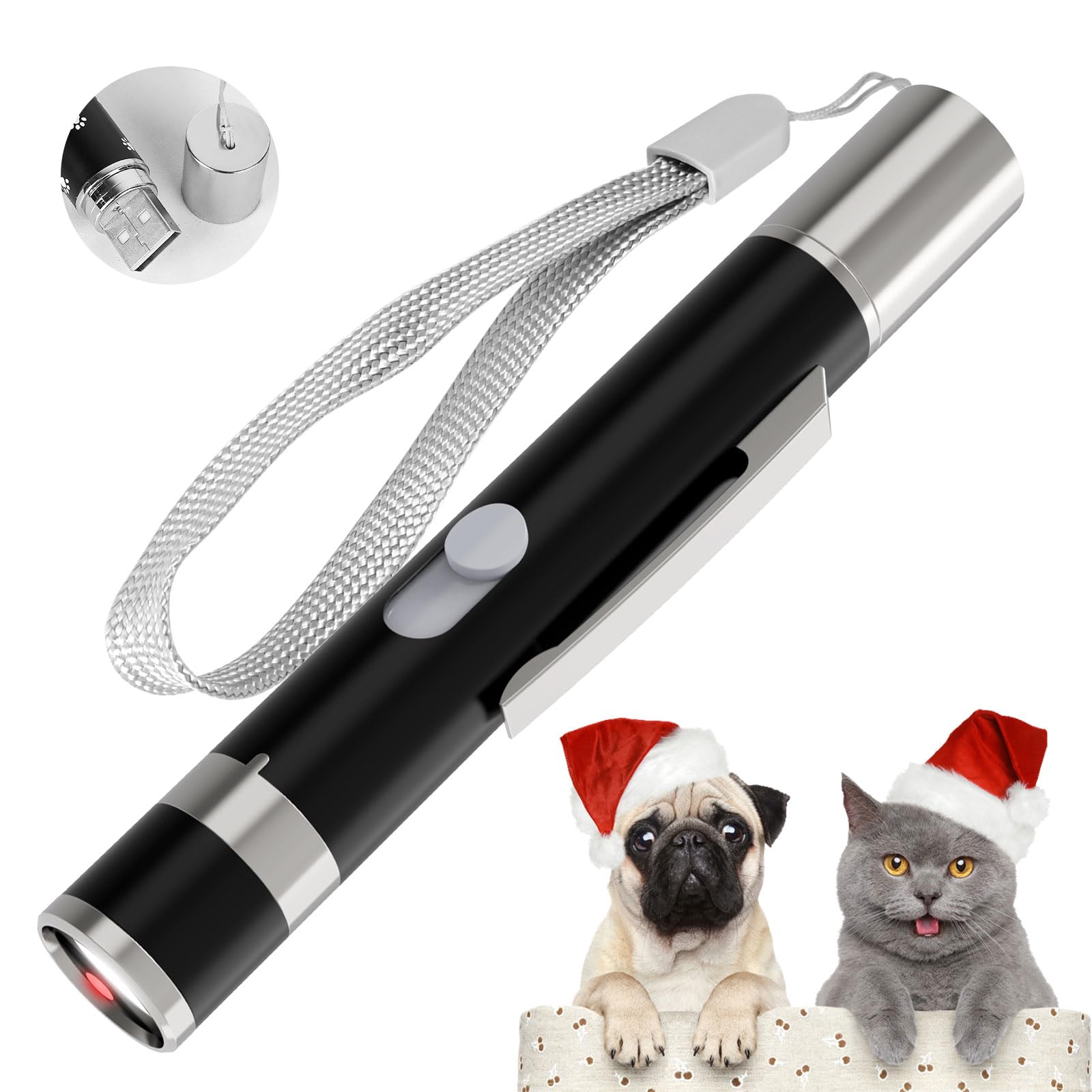 Waputne Cat Toys, Cat Toys Red Pointer For Indoor, Rechargeable, 5 Adjustable Patterns, 3 Modes Training Chaser Pet Toy Pointer,