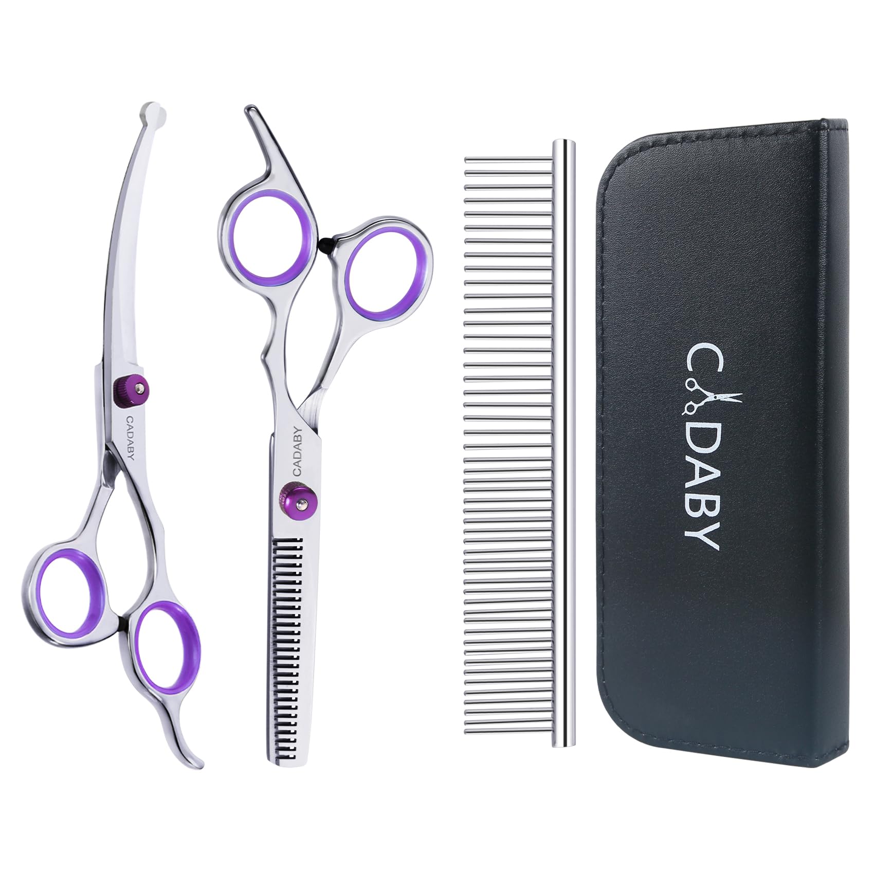 Cadaby Professional Dog Grooming Scissors With Safety Round Tips, 3 In 1 Dog Grooming Scissors Kit, 4Cr Stainless Steel Pet Groo
