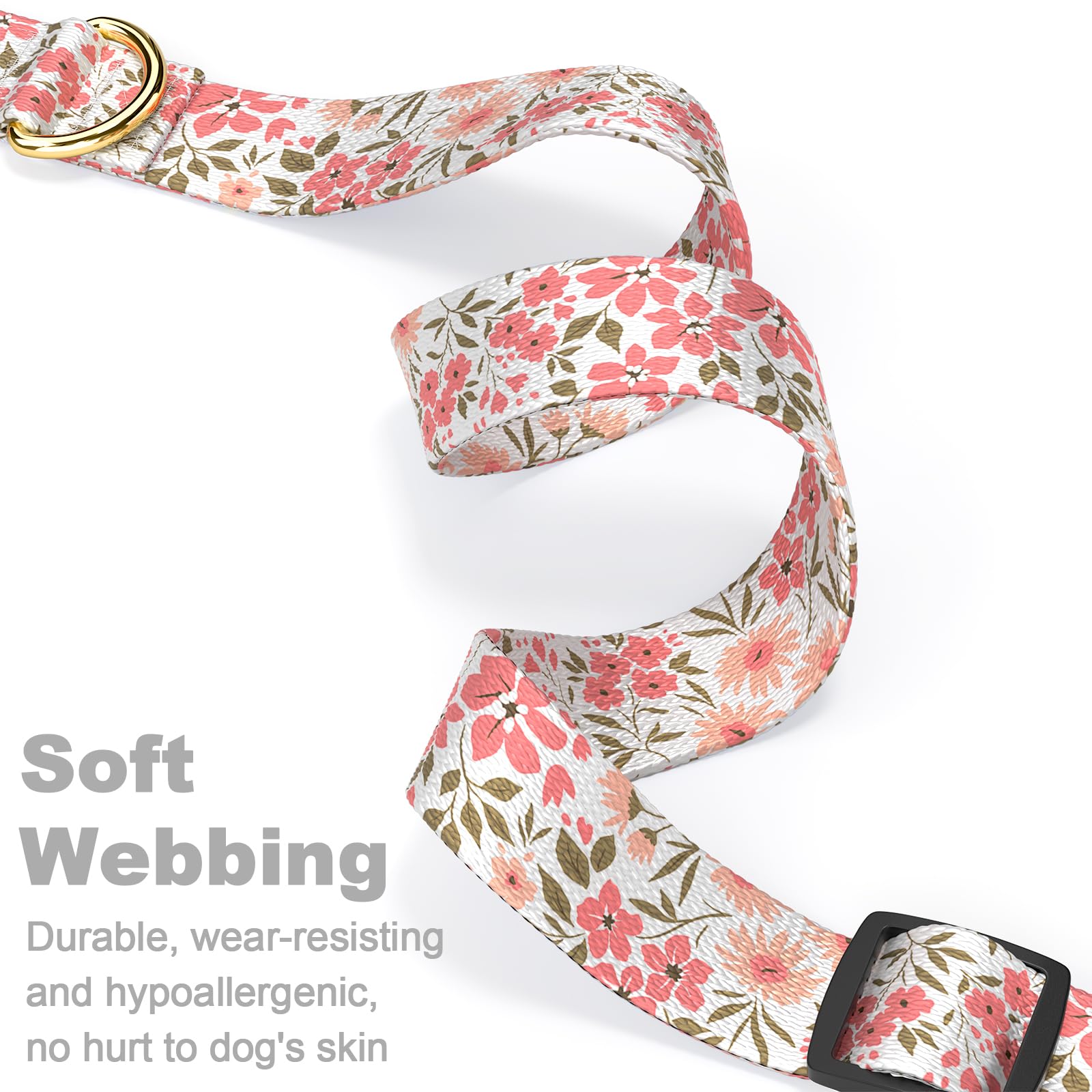 Rnivvi Dog Collar For Large Dogs, Cute Floral Heavy Duty Adjustable Puppy Collar With Quick Release Buckle For Girl & Female, Pe