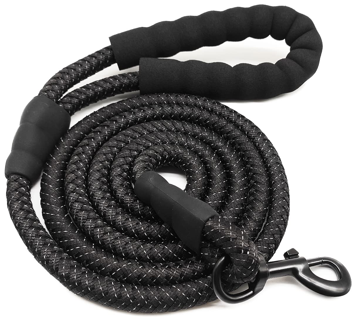 Mycicy 6Ft 10Ft Strong Dog Leash Black Rope Leash Highly Reflective Threads With Soft Padded Handle For Small Medium Large Dogs 