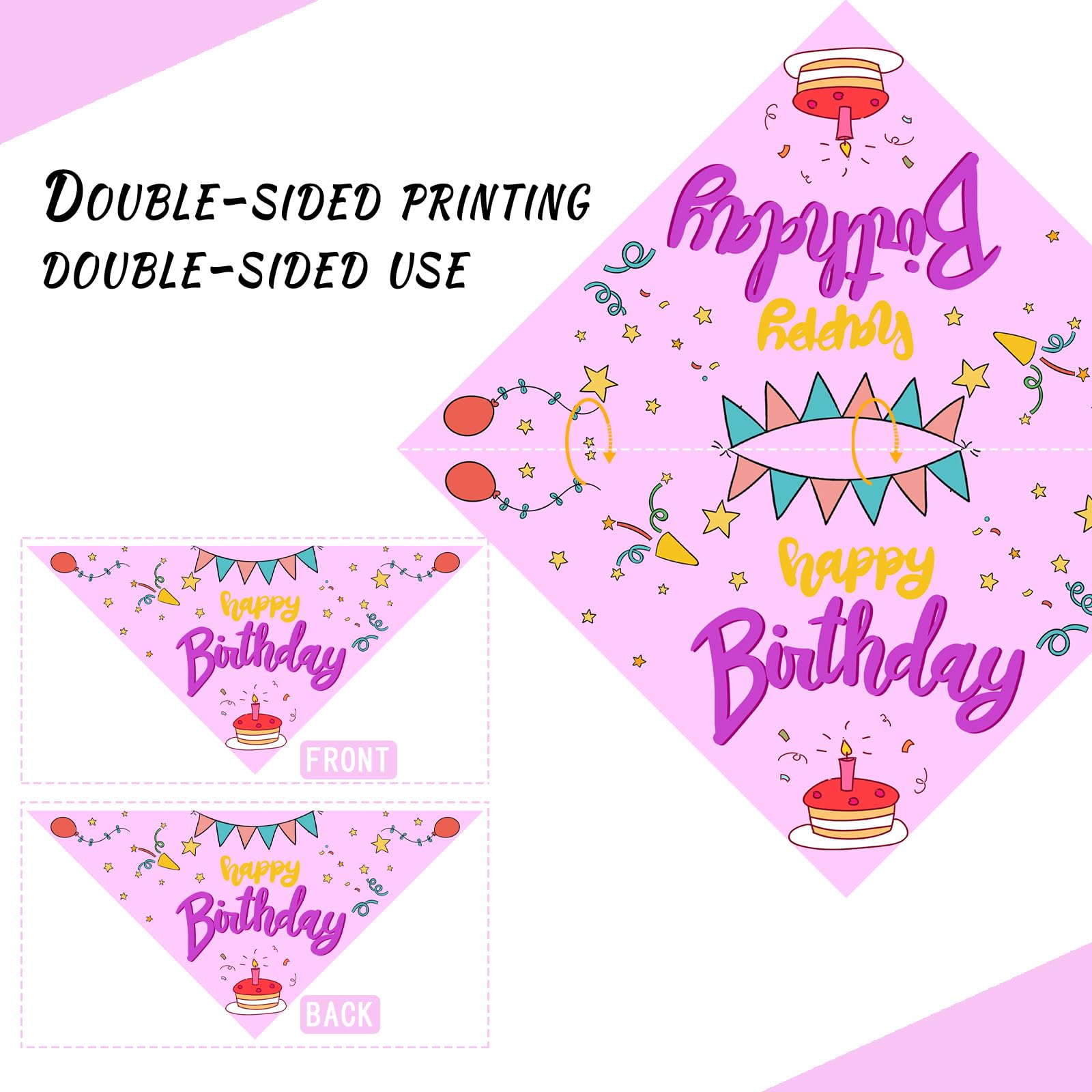 Liboom - Happy Birthday Dog Bandana Washable Pets Scarf Triangle Adjustable Handkerchief, Double Sided Printing, Pink, Cake Ball