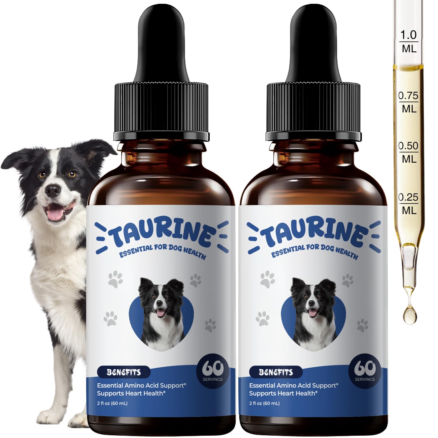 Taurine Supplement for Dogs Liquid Drops, Amino Acid Support for Heart & Muscle Function, Daily Canine Nutrition Supplement, 60 