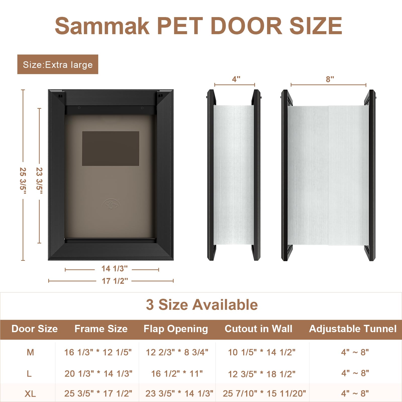 Sammak Extra Large Dog Door For Wall, Heavy Duty Dog Door With Aluminum Frame And Telescoping Tunnel, Two Magnetic Flaps And Two