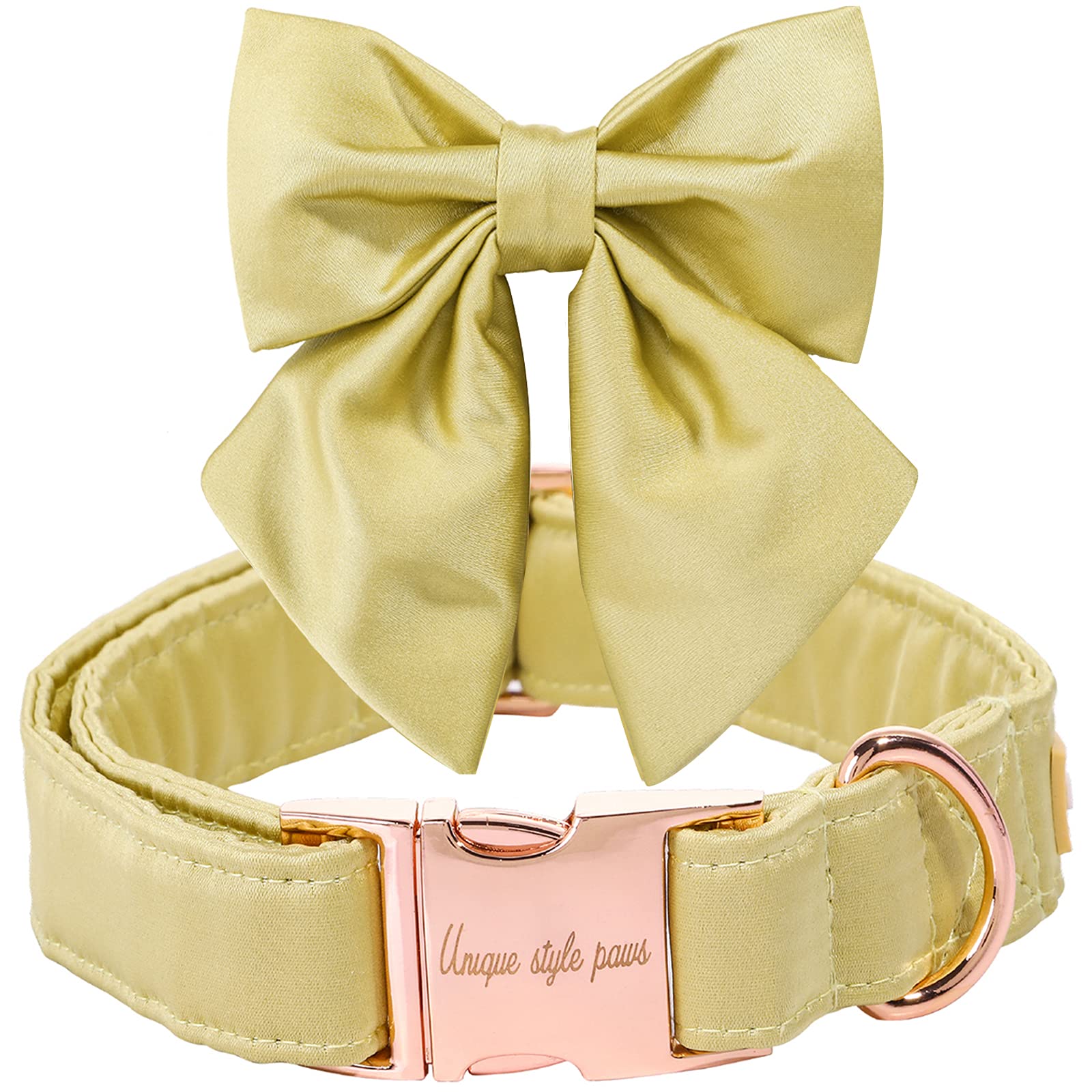 Unique Style Paws Silk Yellow Color Dog Collar Adjustable Durable Dog Collar With Bow Wedding Bow Tie Dog Collar For Small Puppy And Cats