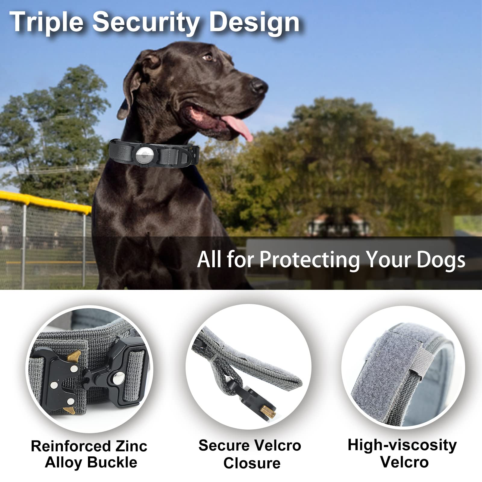 Tactical Dog Collar For Large Medium Dogs, Qpinkpet Airtag Dog Collar With Handle, Military Dog Collar Heavy Duty With Metal Buckle For Extra Large Male Female Dogs, Apple Air Tag Collar Thick Durable