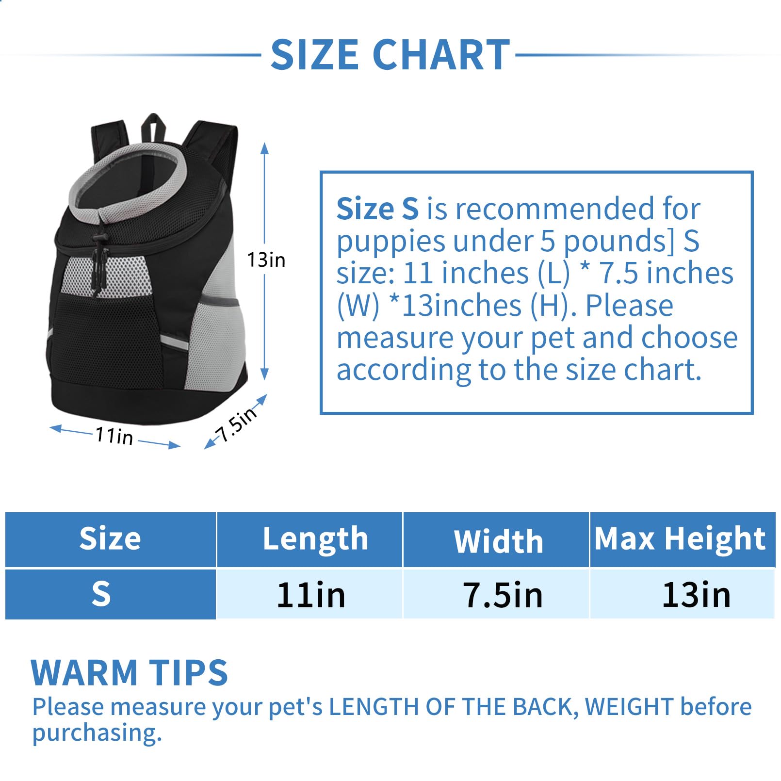 Smont Dog Backpack Carrier Pet Lightweight Dog Carrier Backpack Small Dog Front Backpack Breathable Dog Carriers For Small Dogs With Safety Belt For Outdoor Hiking Travel Use S (2-7 Lbs) Black