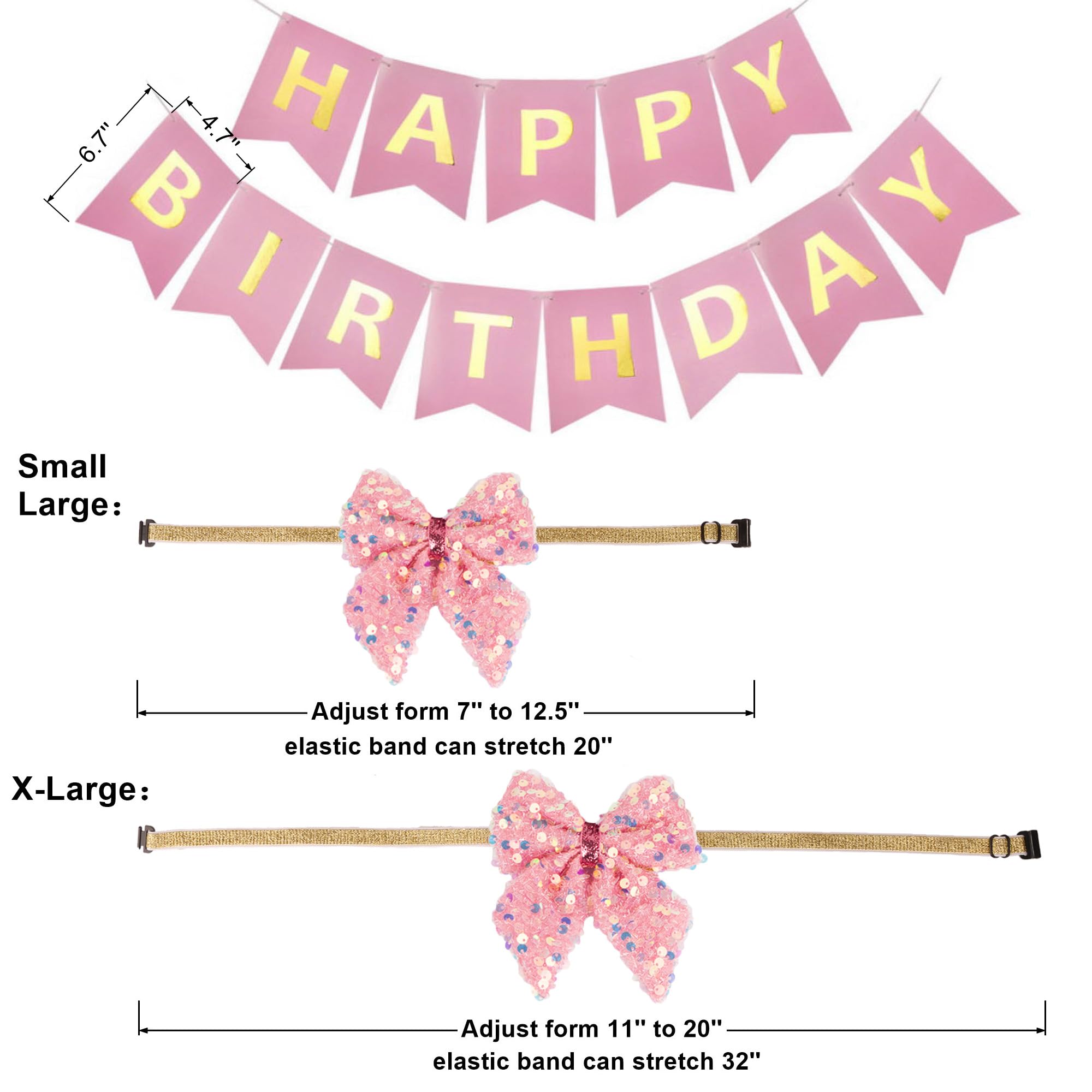 Adoggygo Dog Birthday Hat Bandana Girl - Pet Birthday Party Supplies - Pink Tutu Hat Scarf Bow Banner Set For X-Large Dogs (X-La