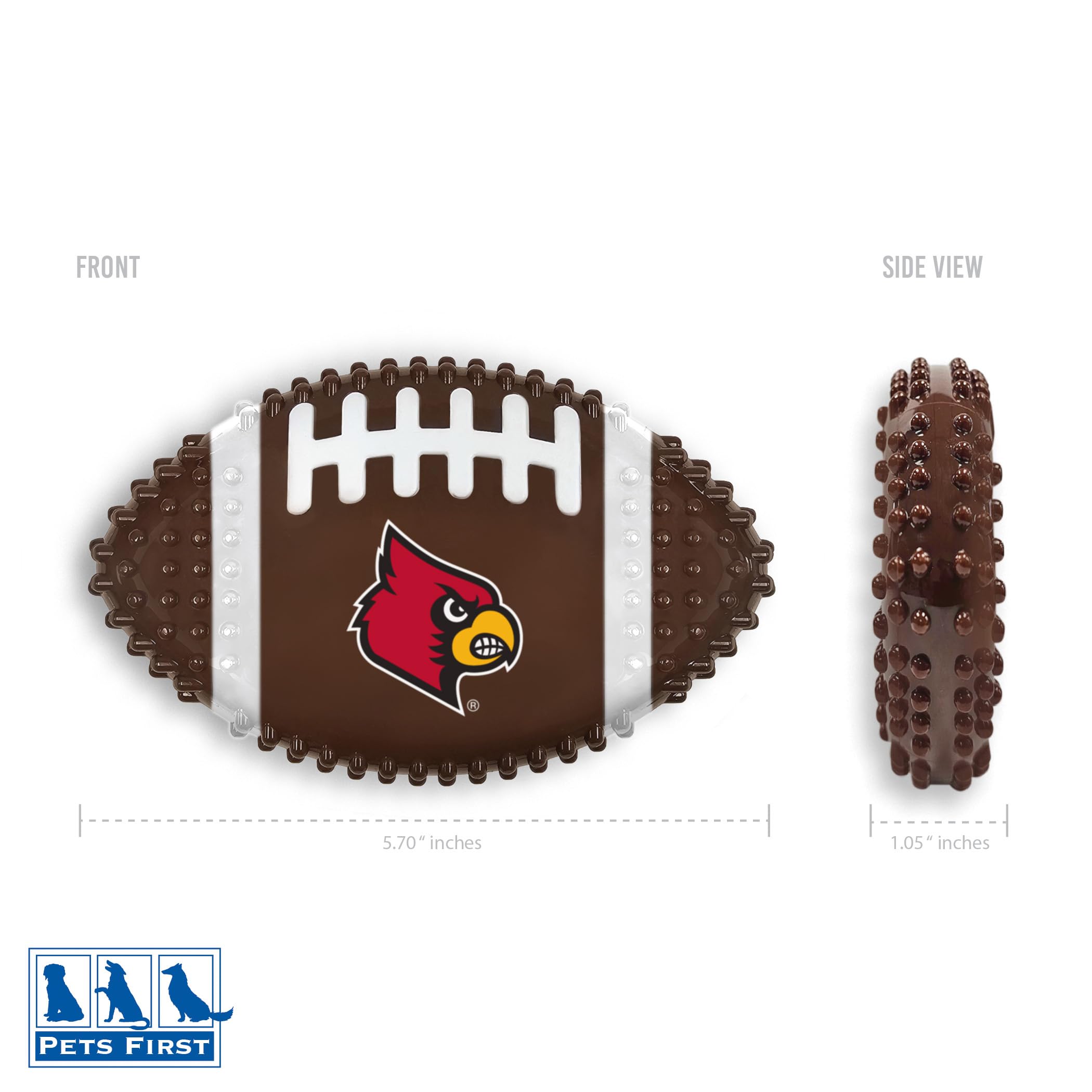 Ncaa Louisville Cardinals Mega-Chew Hard Nylon Bacon-Flavored Dog Bone Football Chew Toy. Interactive Tasty & Fun Dog Chew Toy.