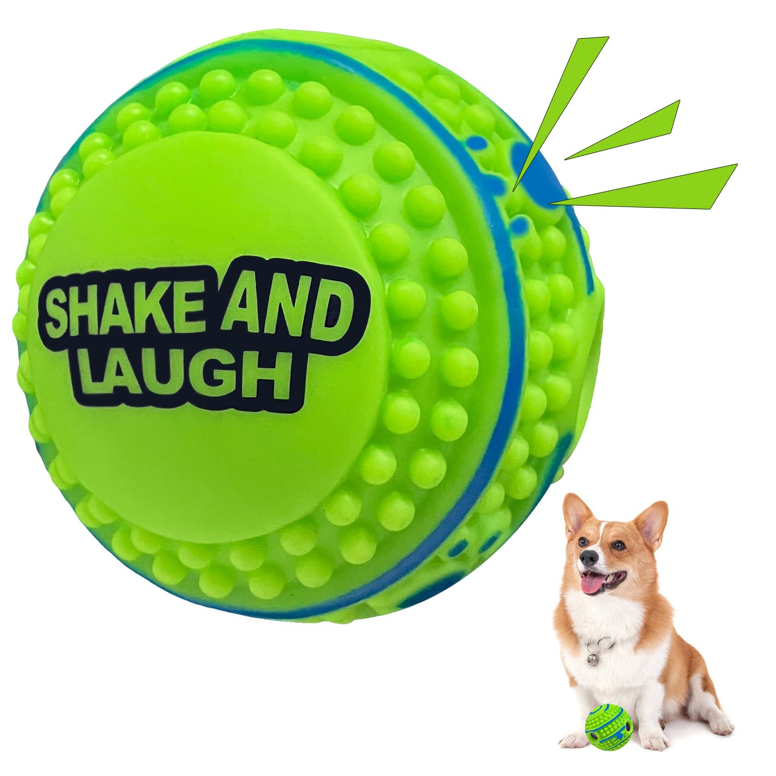 Shake And Laugh Spiky Interactive Dog Toys Ball, Shaking With Gibbering Sound, For Training, Teeth Cleaning & Herding, Straight,