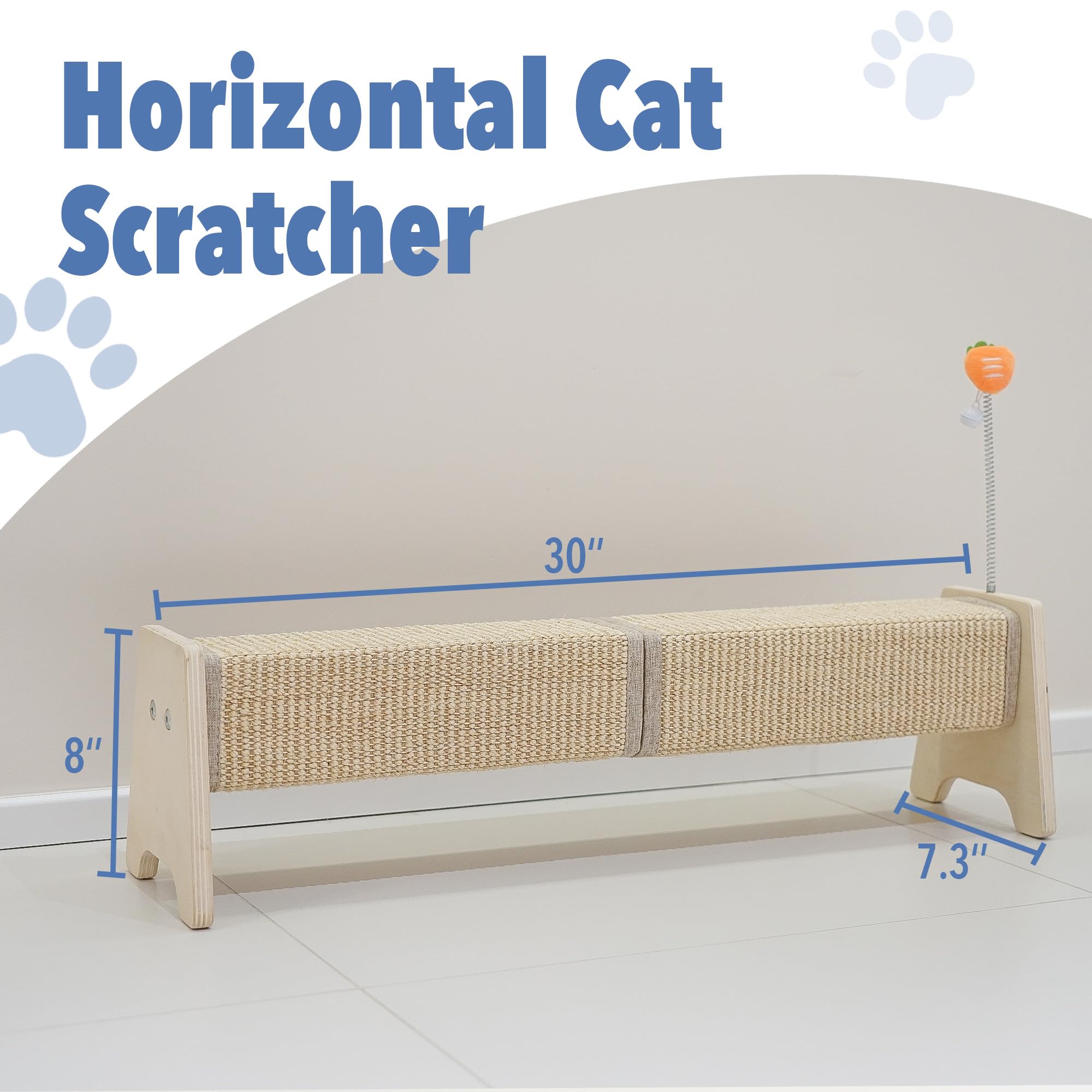 Aberatail Cat Scratching Post, 30' Horizontal Sisal Scratch Post For Indoor Cats, Durable Cat Furniture Protector With Spring T