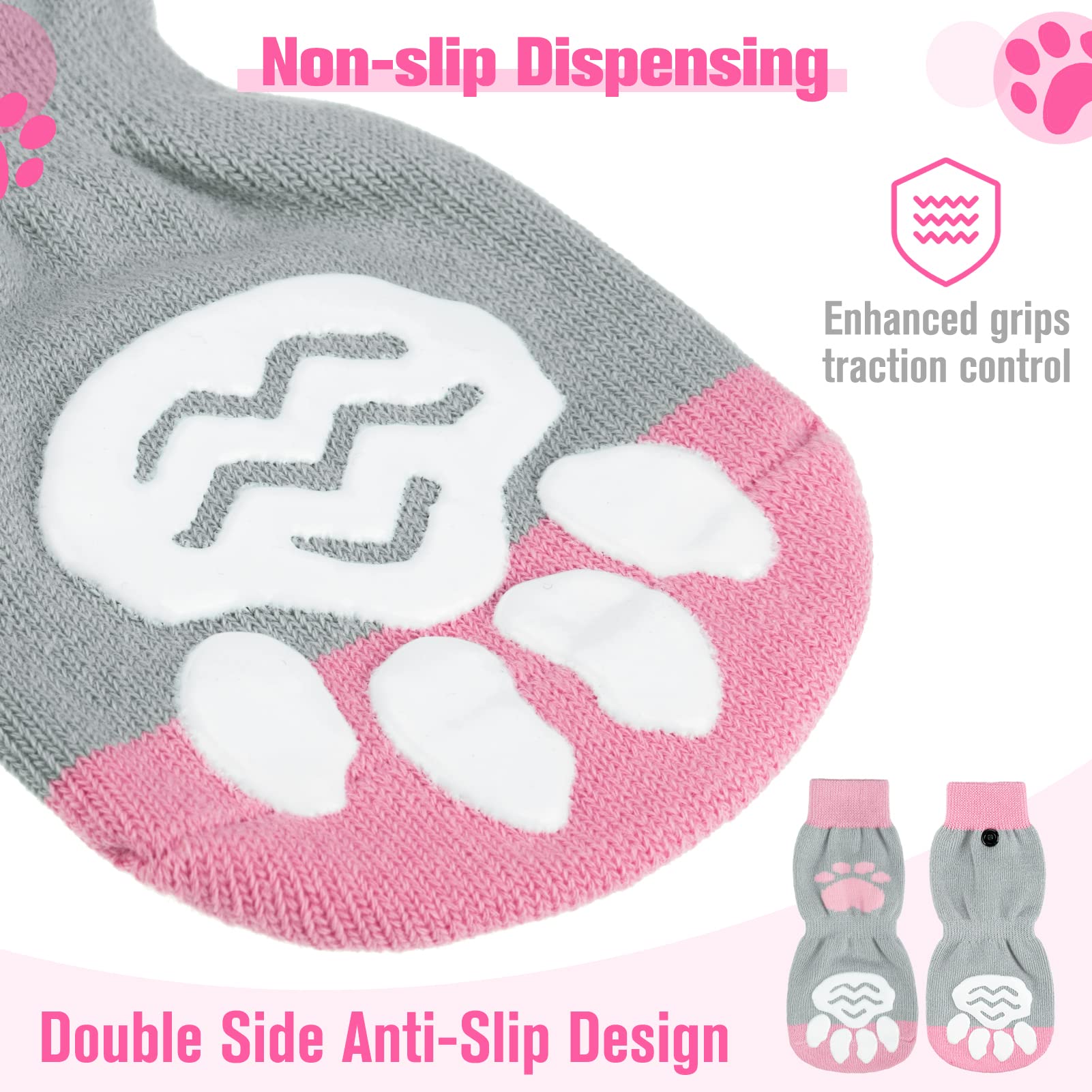 Scirokko 3 Pairs Anti-Slip Dog Socks - Adjustable Pet Non-Slip Paw Protection With Pink Paw Pattern For Puppy Doggy Indoor Traction Control Wear On Floor