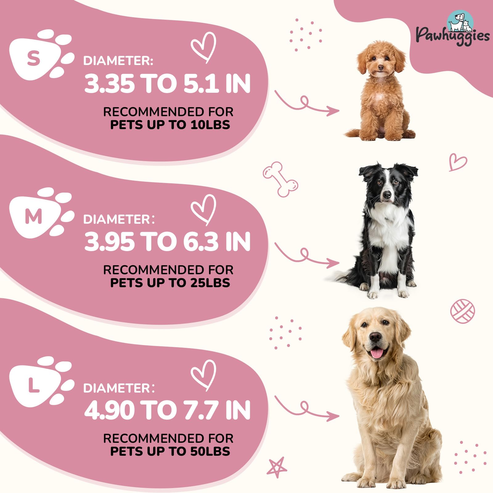 Pawhuggies Pink Dog Collar For Medium Size Dog, Breathable, Anti-Odor & Soft, Comfortable For Sensitive Skin Puppies, 90% Bamboo