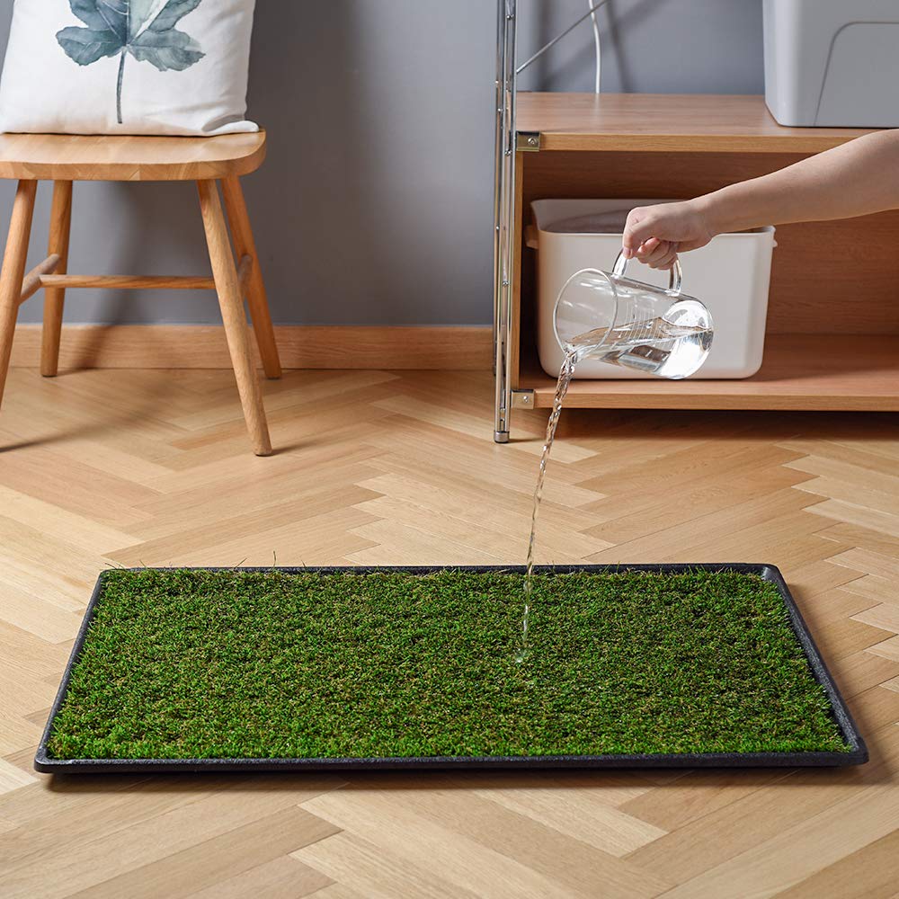 HQ4us Dog Grass Pad with Tray Small 23 x 16 Dog Litter Box Toilet for Puppy (No Grate) with 2×Artificial Grass for Dogs with Hemmed Edge, Pee Pads for Dogs, Realistic, Less Stink, Potty for Balcony -Like New