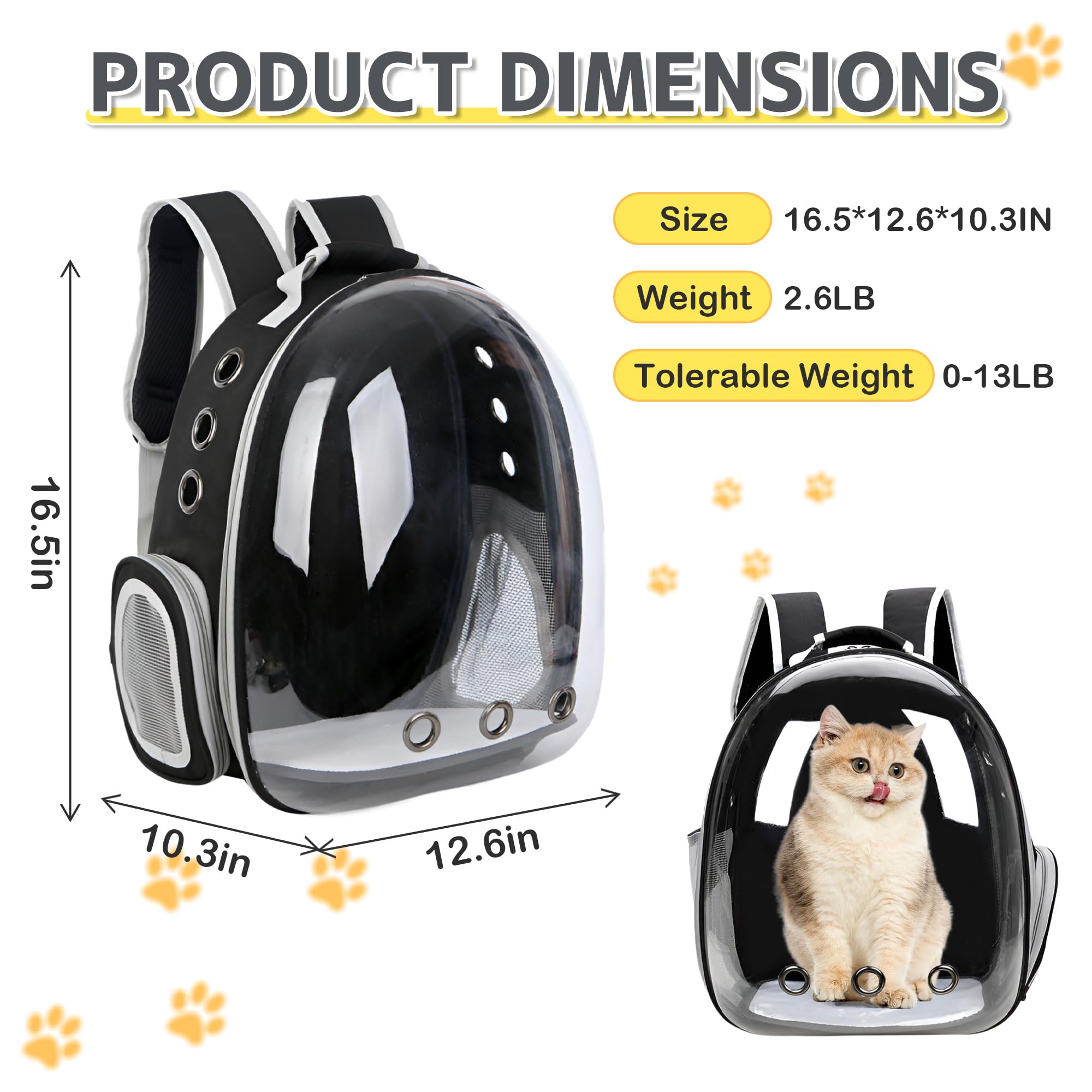 Xzking Cat Backpack Carrier Bubble Bag, Transparent Space Capsule Pet Carrier Dog Hiking Backpack, Small Dog Backpack Carrier Fo
