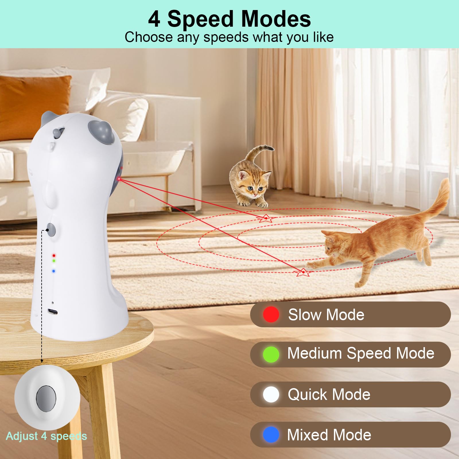 Tbteek Motion-Activated Interactive Cat Toy, Usb Rechargeable Automatic Cat Toy With Rotating Red Light, 4 Speed Modes For Indoo